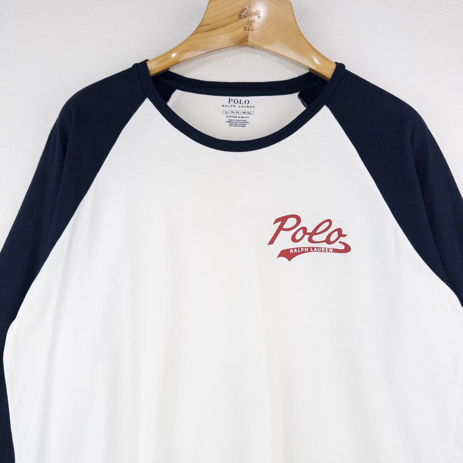 Polo Ralph Lauren Baseball T-Shirt Chest Logo Long Sleeve Mens XL Blue White