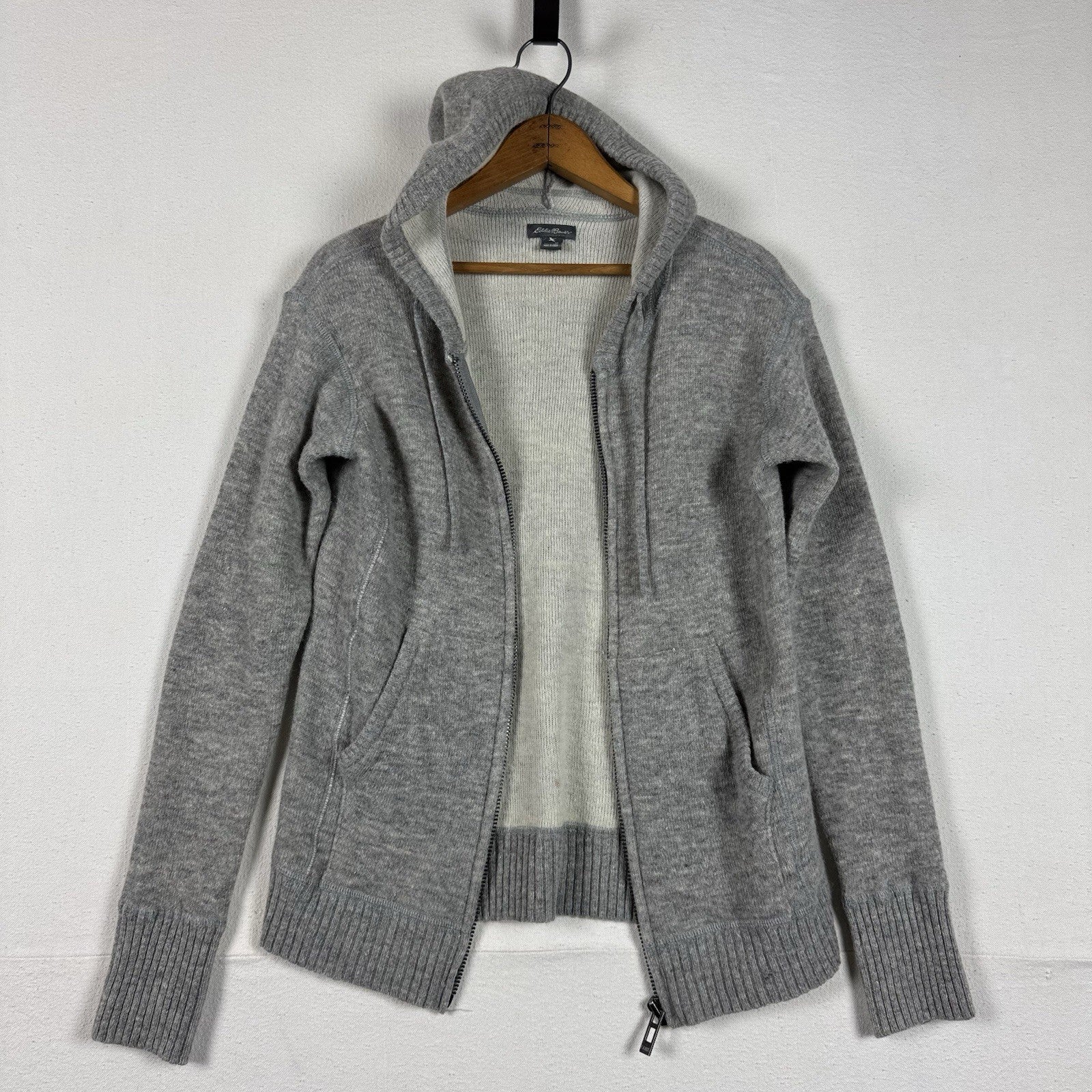 Eddie Bauer Gray Wool Acrylic Blend Sweater Full Zip Hooded Women's Medium