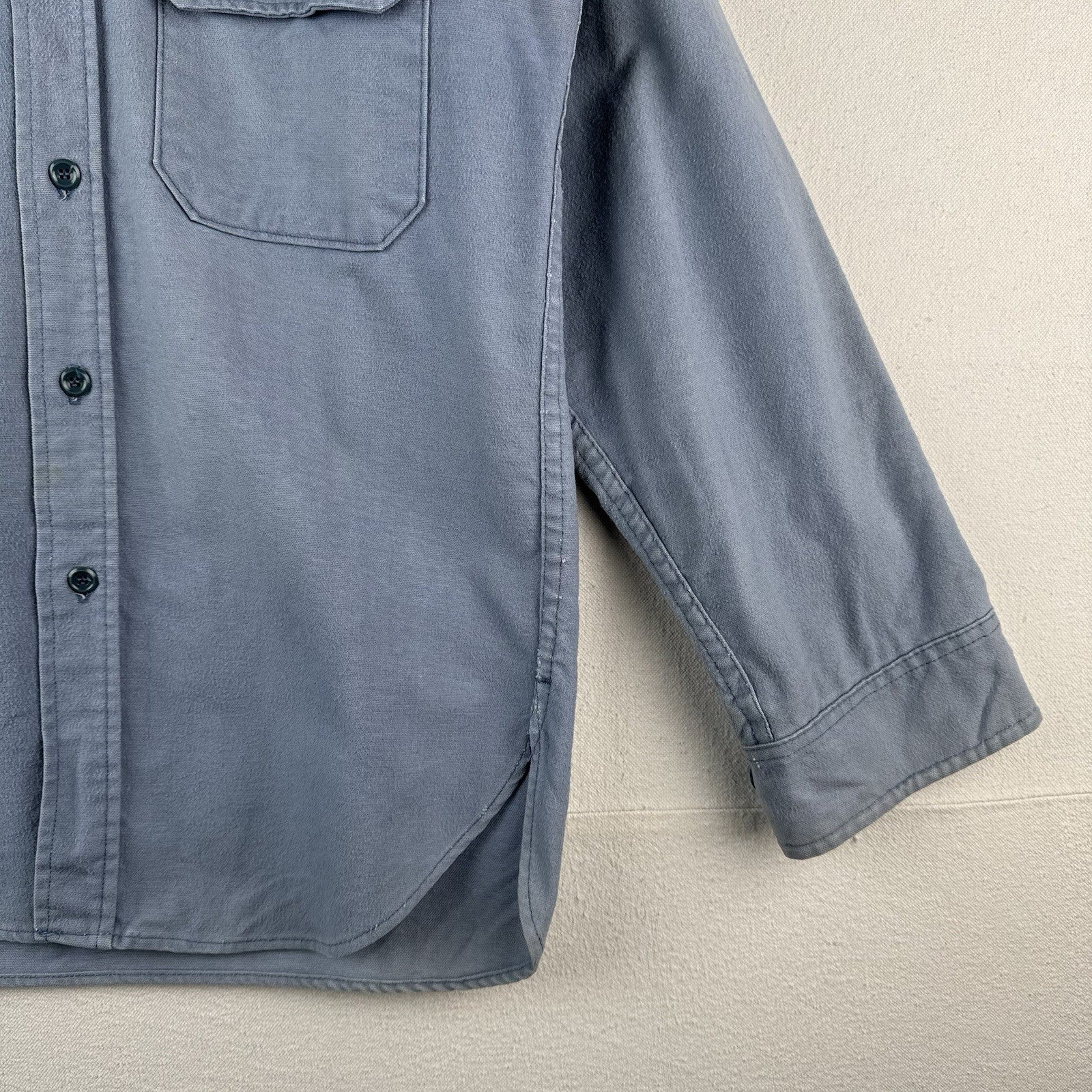 80’s Vtg Woolrich Chamois Cotton Button Up Flannel Blue Mens M Made USA Sunfaded