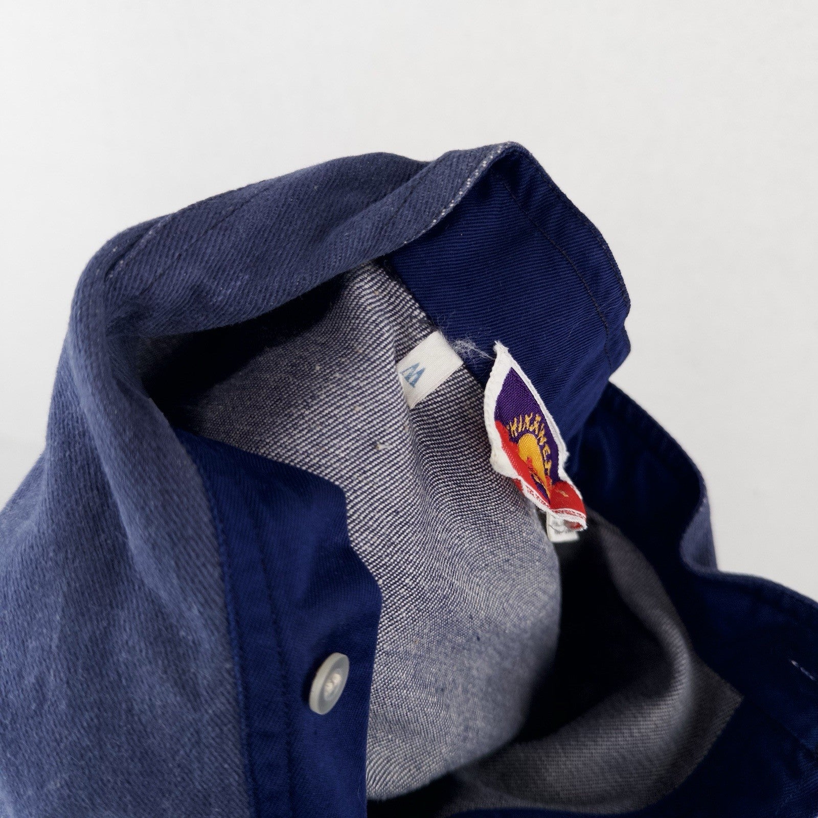 80’s Vtg Chinawear Popover Indigo Denim Work Shirt Long Sleeve Unisex Small (34)