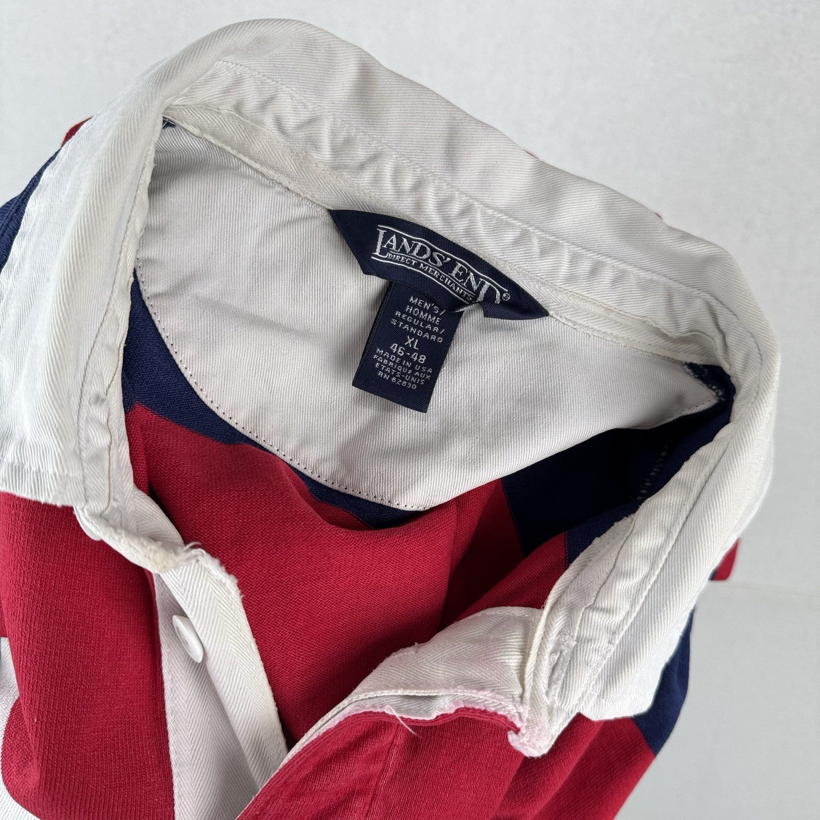 90’s Vtg Lands End USA Rugby Football Union Stripe Shirt Mens XL Made USA *Read