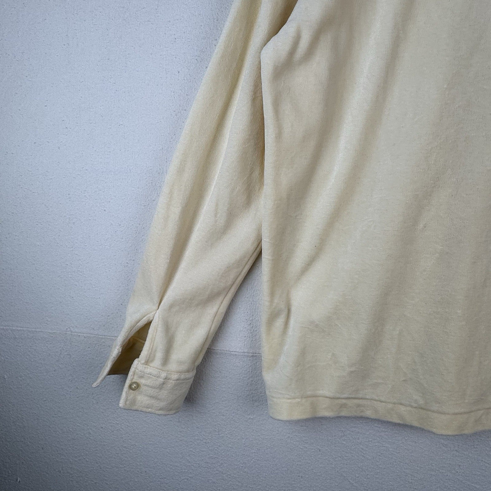 60-70s Vtg Van Heuson Wimbledon Velour Mens L Long Sleeve Polo Shirt Cream *Read