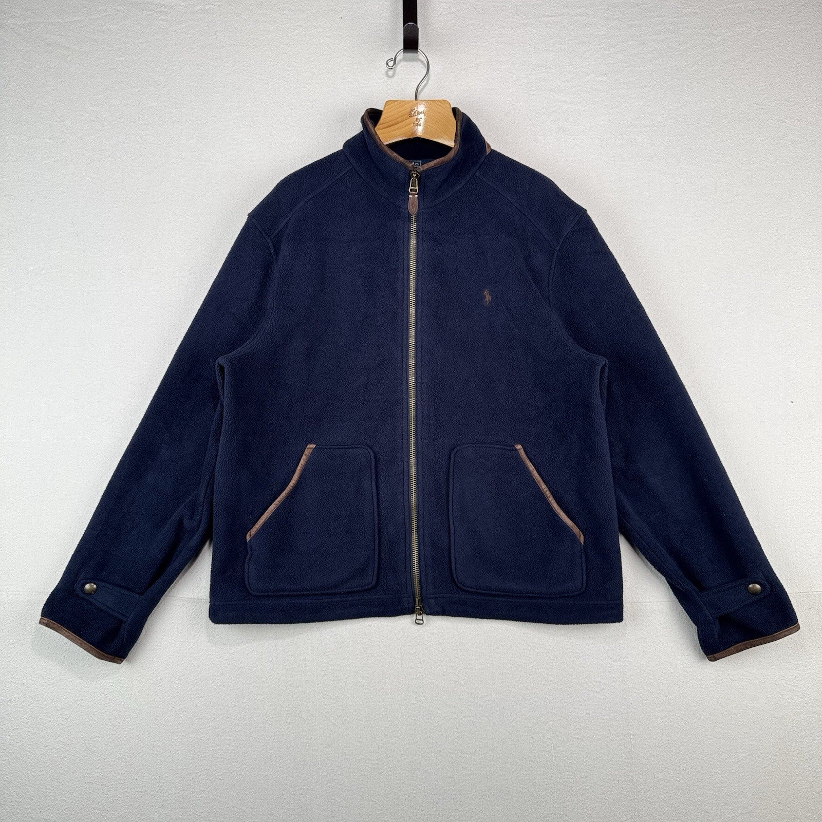 90s Vtg Polo Ralph Lauren XL Deep Pile Fleece Jackt Suede Trim Bomber Harrington