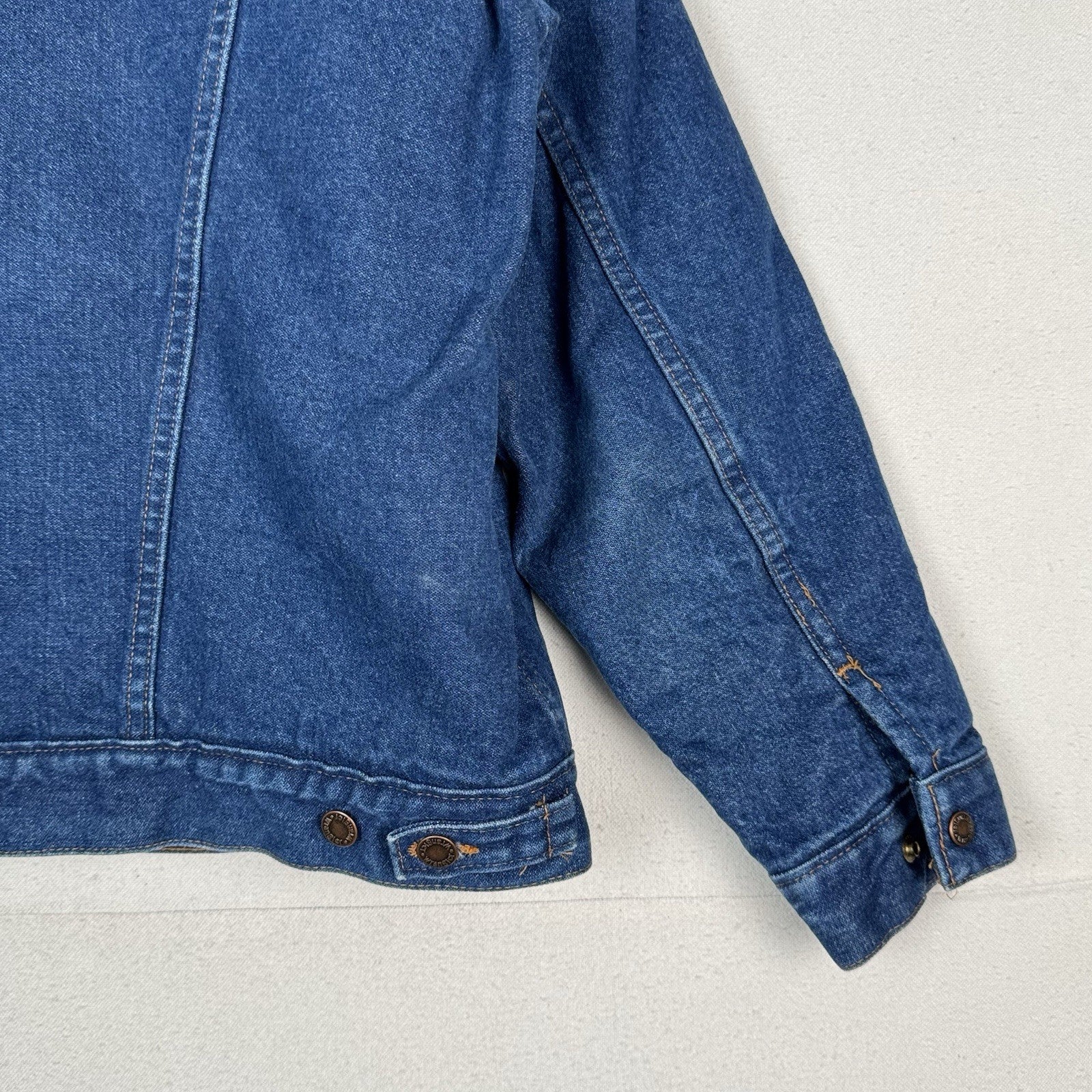 Vintage Wrangler Sherpa Denim Jean Trucker Jacket Men’s Large L Blue Made In USA