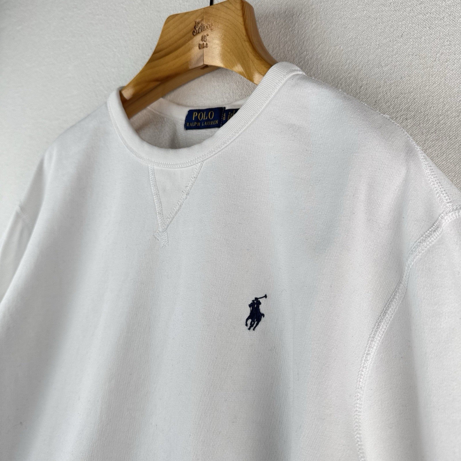 Polo Ralph Lauren Sweatshirt Mens XL White Fleece Double V Notch Pullover *Read