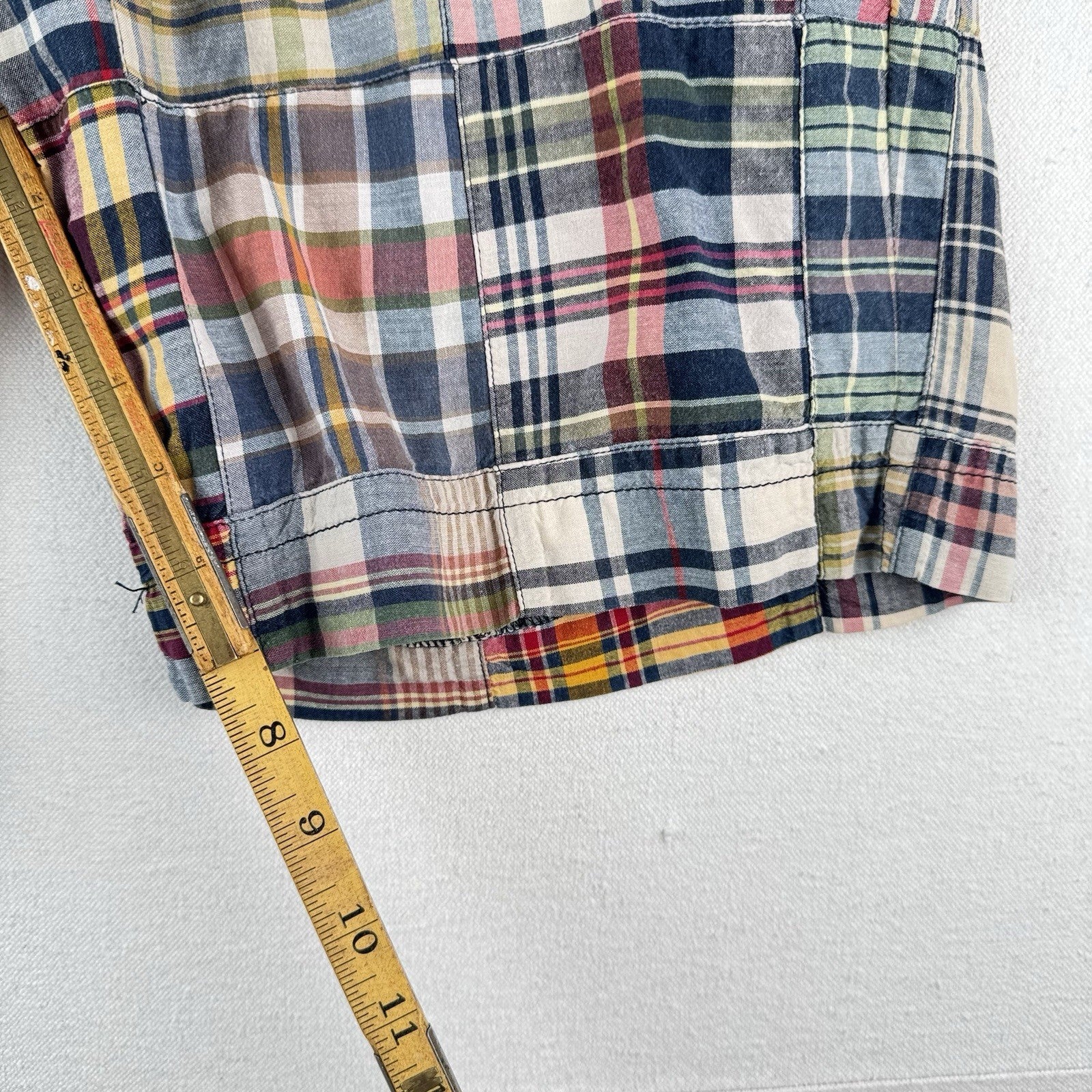 Vintage Polo Ralph Lauren Madras Plaid Shorts Mens 32 Patchwork 7”