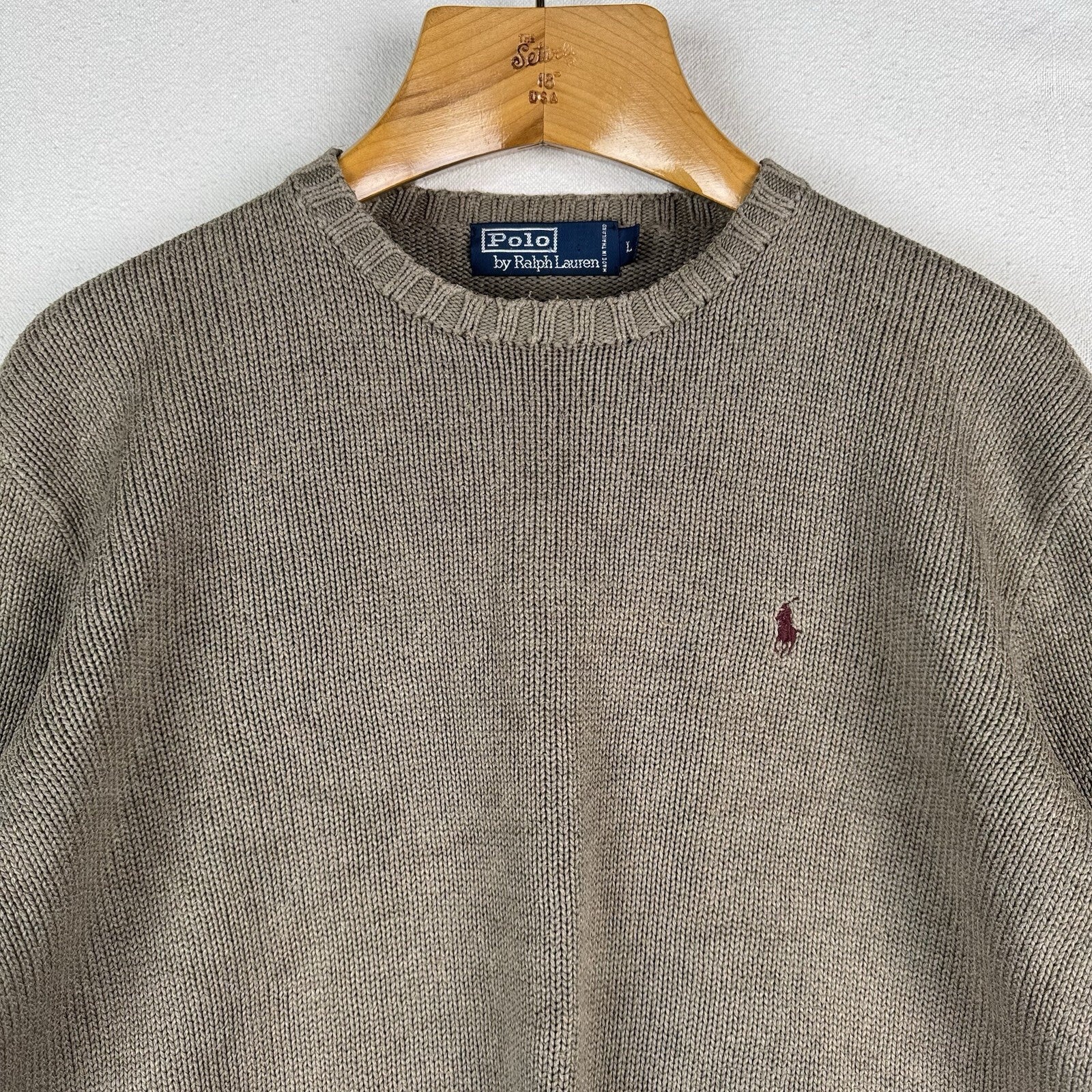 90’s Vintage Polo Ralph Lauren Sweater Men’s Large Khaki Beige Knit Pullover