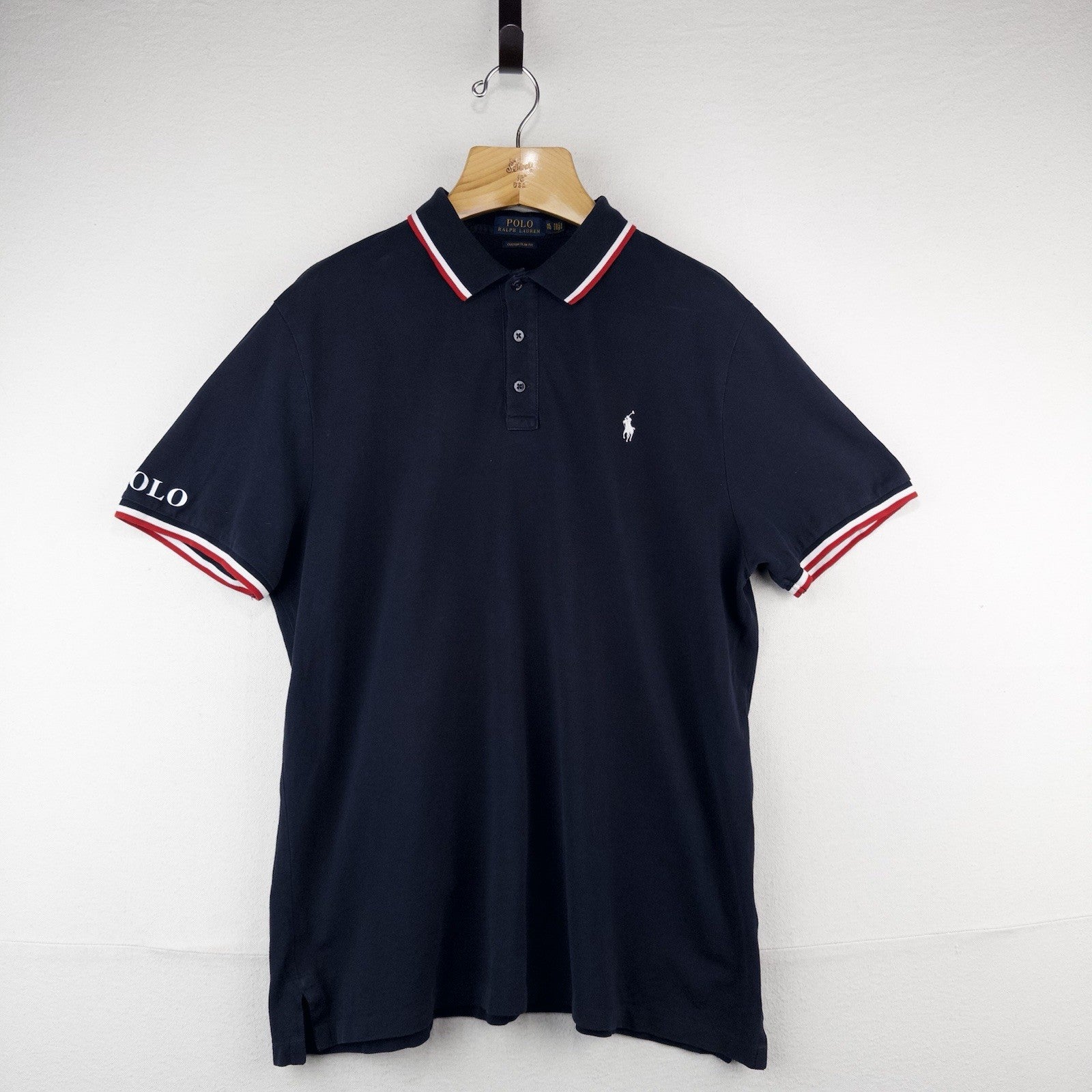 Polo Ralph Lauren Men’s XL Striped Trim Polo Shirt Navy Custom Slim Fit