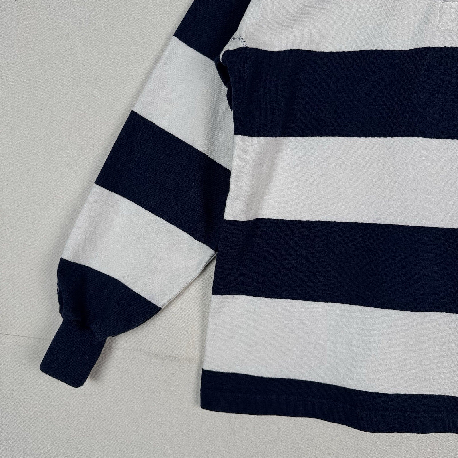 Vintage Rugby Mens L Barbarian Meet The Press Tim Russert Blue White Stripe Polo