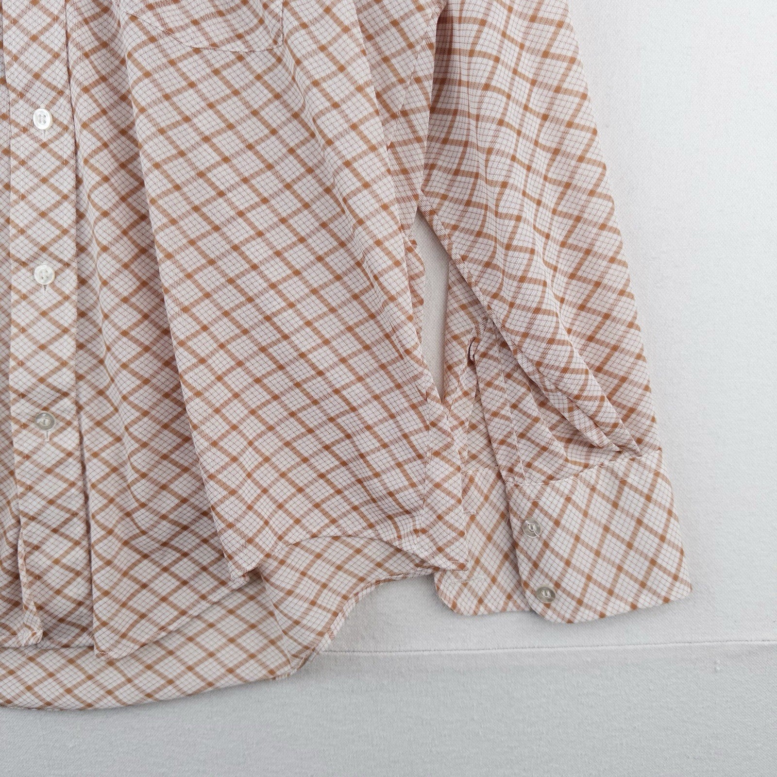 70’s Vtg Michel Daniel Paris Men's XL Orange Plaid Button Down Disco Shirt Thin