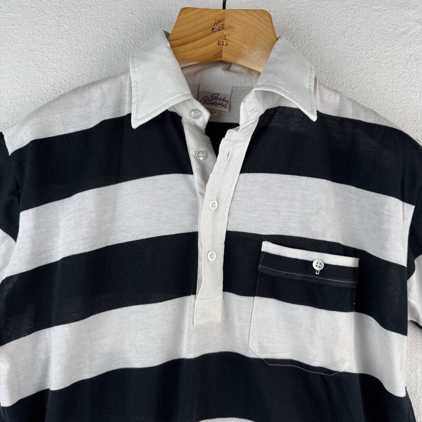 Vtg Jordan Christopher Thin Polo Shirt Men's Medium Stripe Pocket Short Sleeve