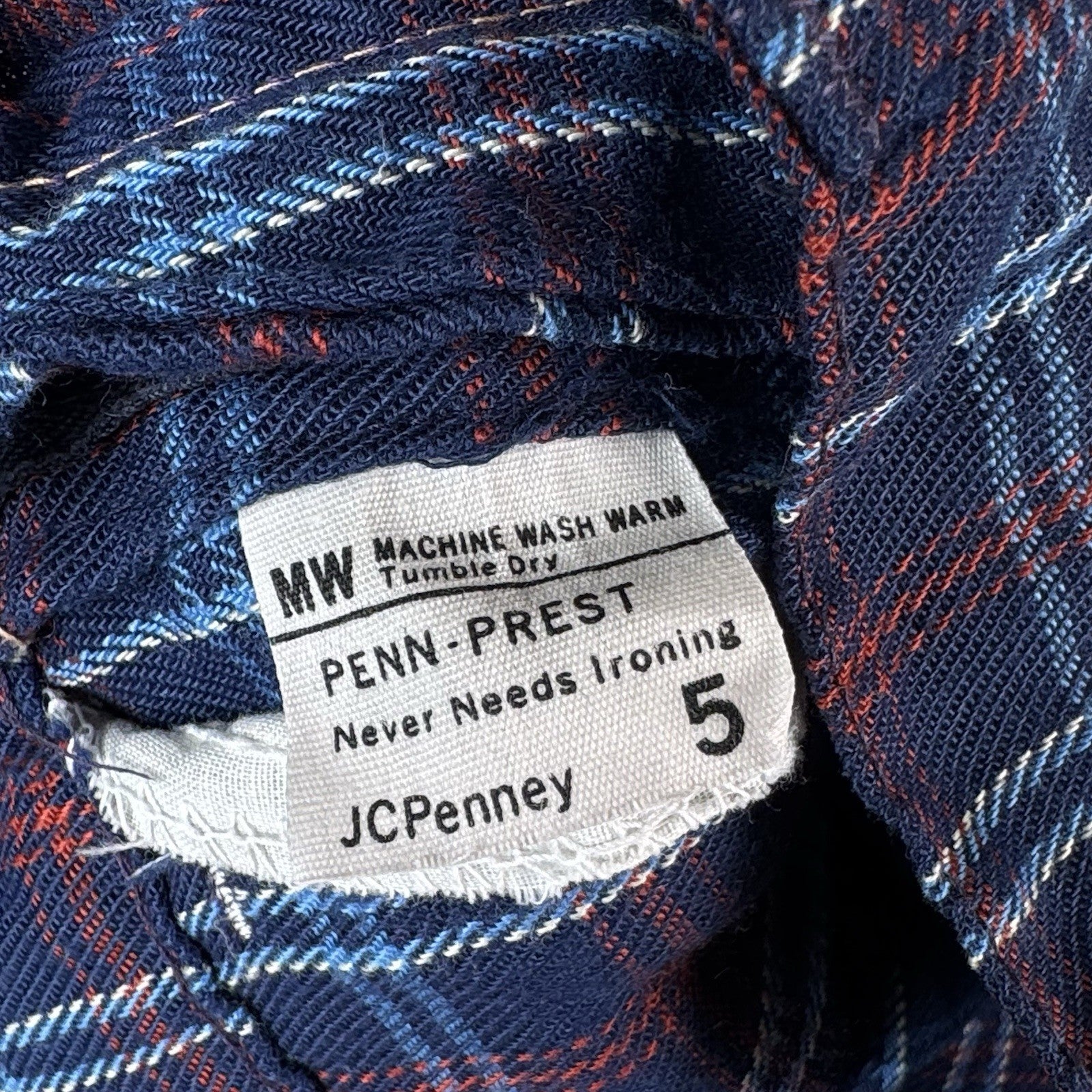 Vintage 70’s JCPenney Kids Plaid Wide Leg Distressed Sweatshirt Set Blue Red 4-5