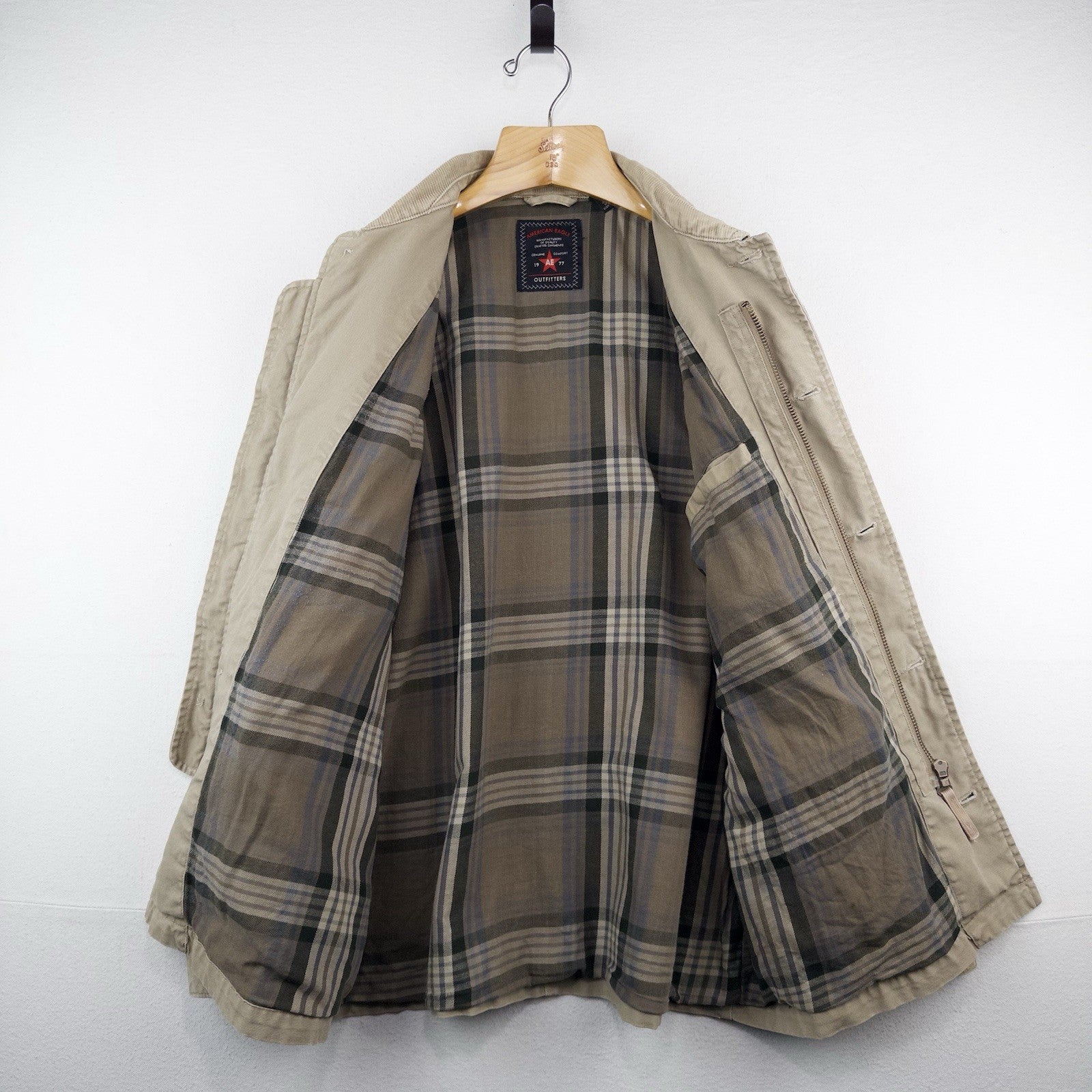 Vintage American Eagle 77 Outfitters Flannel Lined Jacket Mens M Army Green Cord