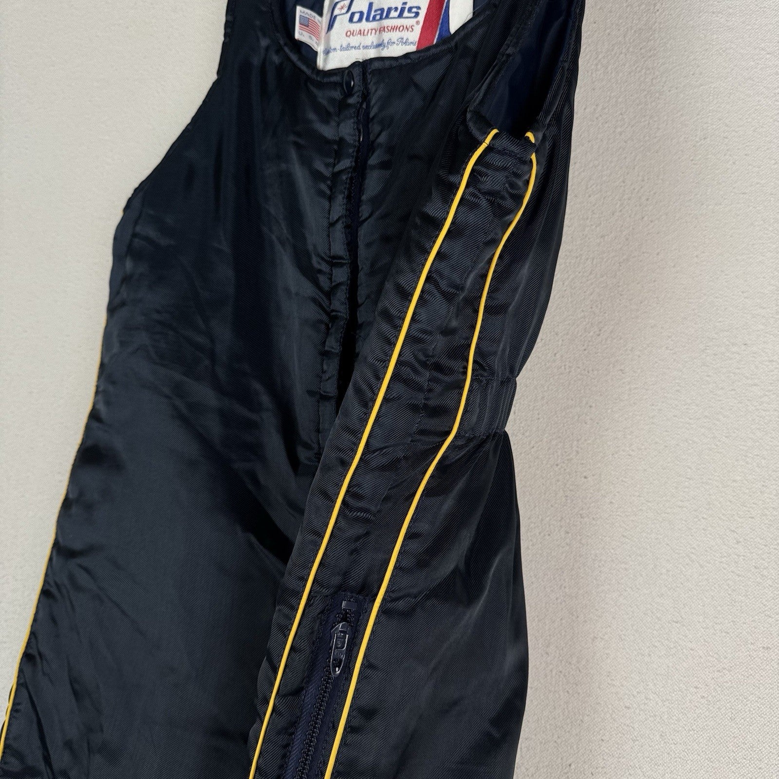 Vtg Polaris Snowmobile Bibs Overalls Womens M Blue Yellow Striping 70s 80s USA