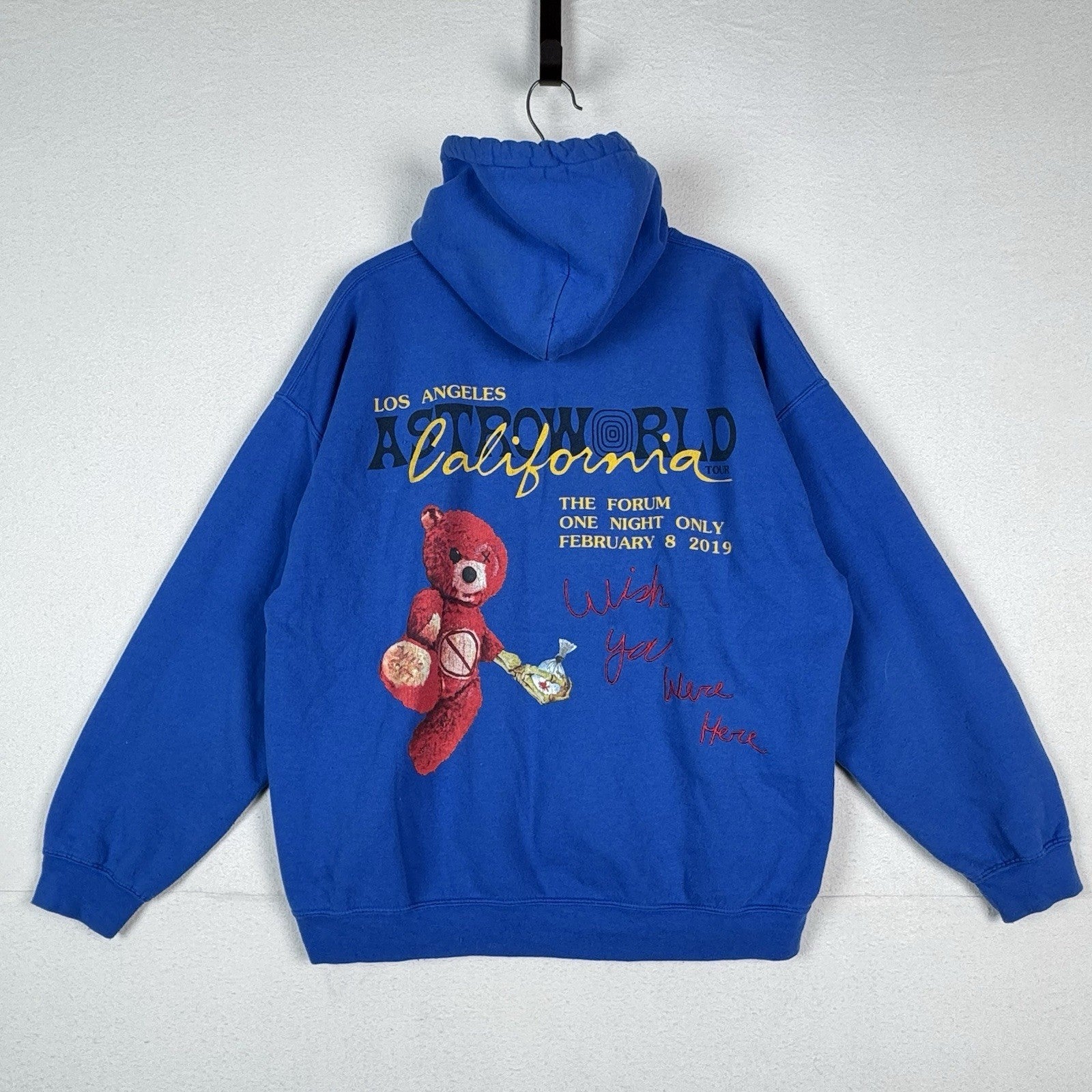 Travis Scott Astroworld 2019 LA The Forum Wish You Were Here Blue Hoodie Large