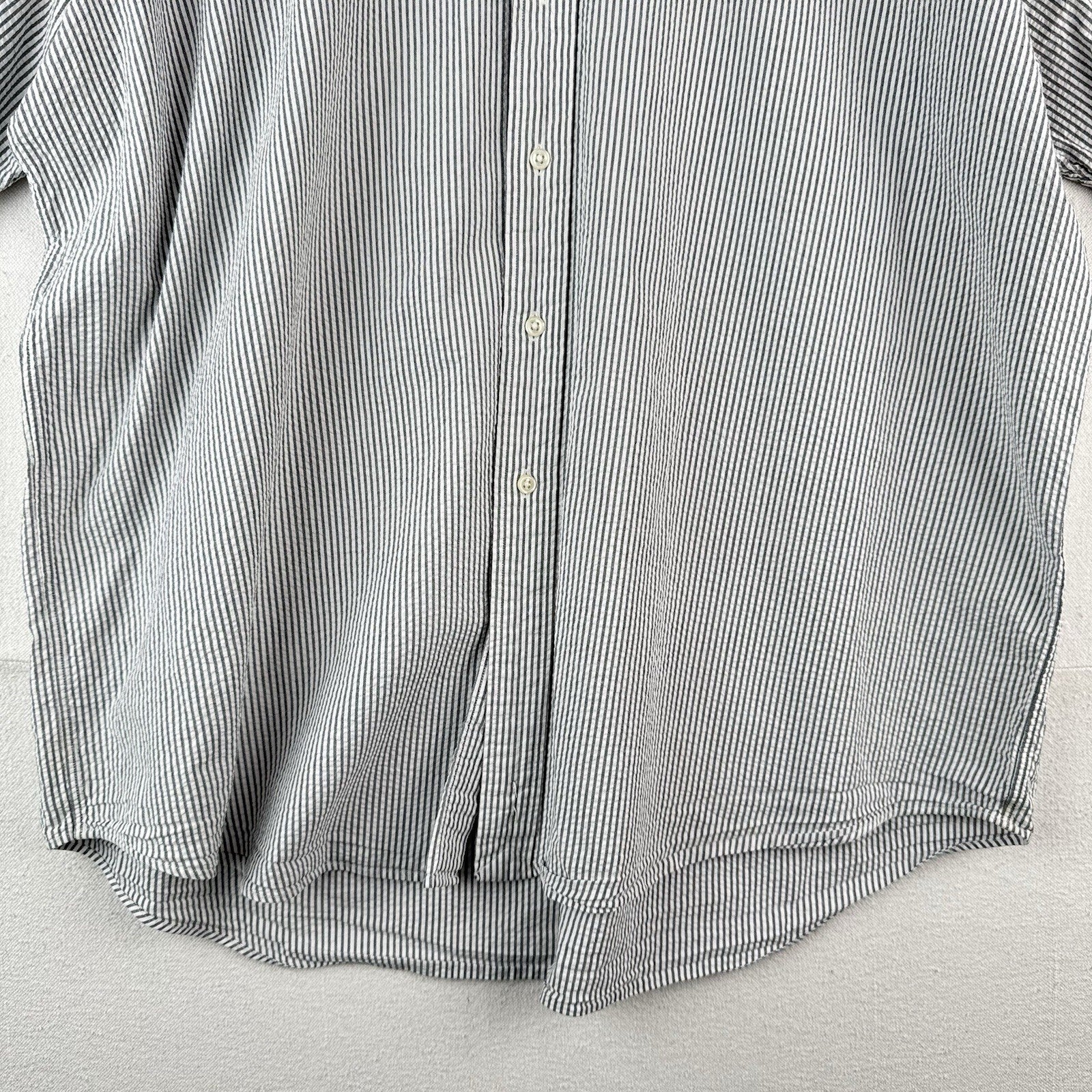 Vtg Ralph Lauren Seersucker Men’s 2XL Blake Short Sleeve Button Shirt Gray White