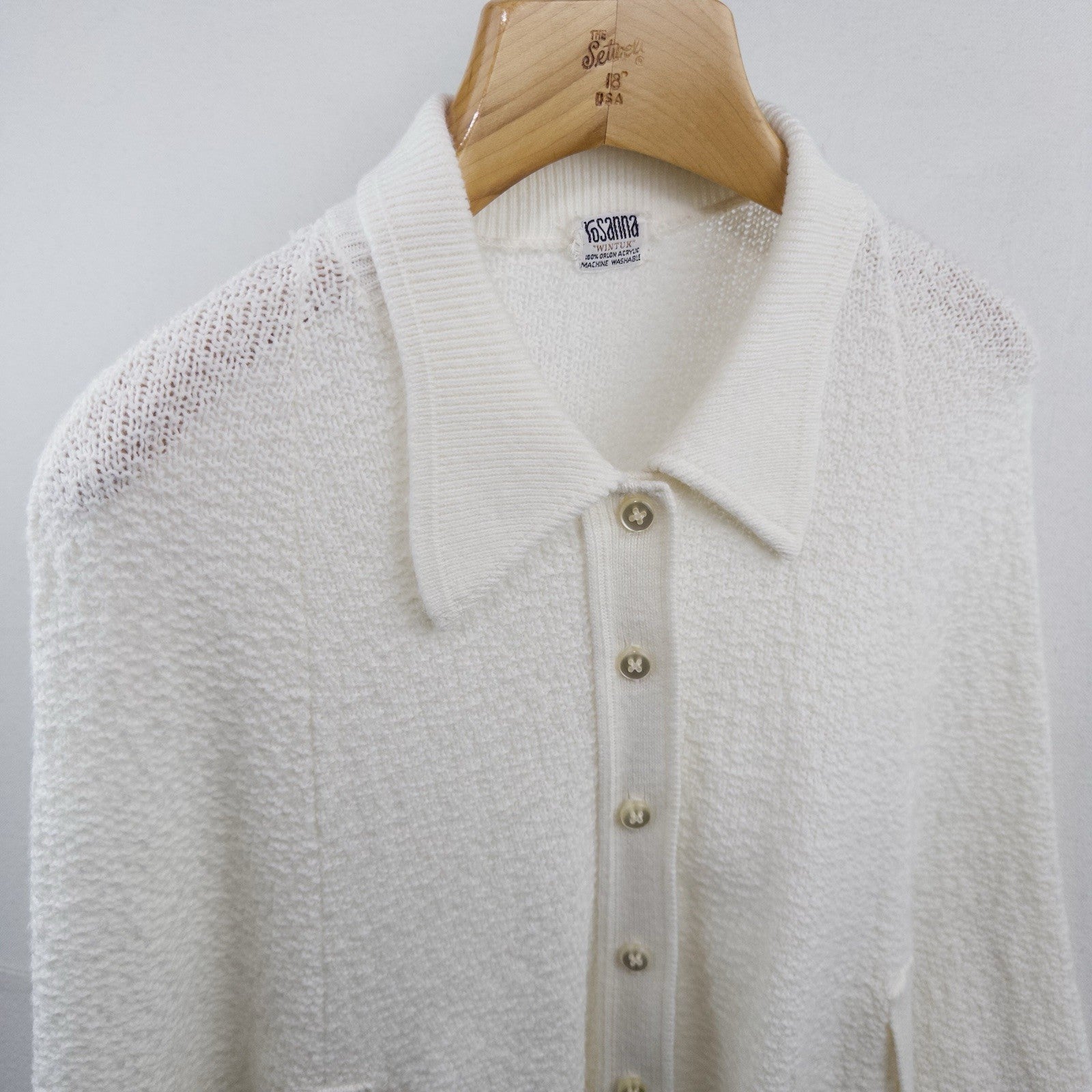 60’s Vtg Rosanna "Wintuk" Cream Knit Fringe Button Front Cape Sweater One Size