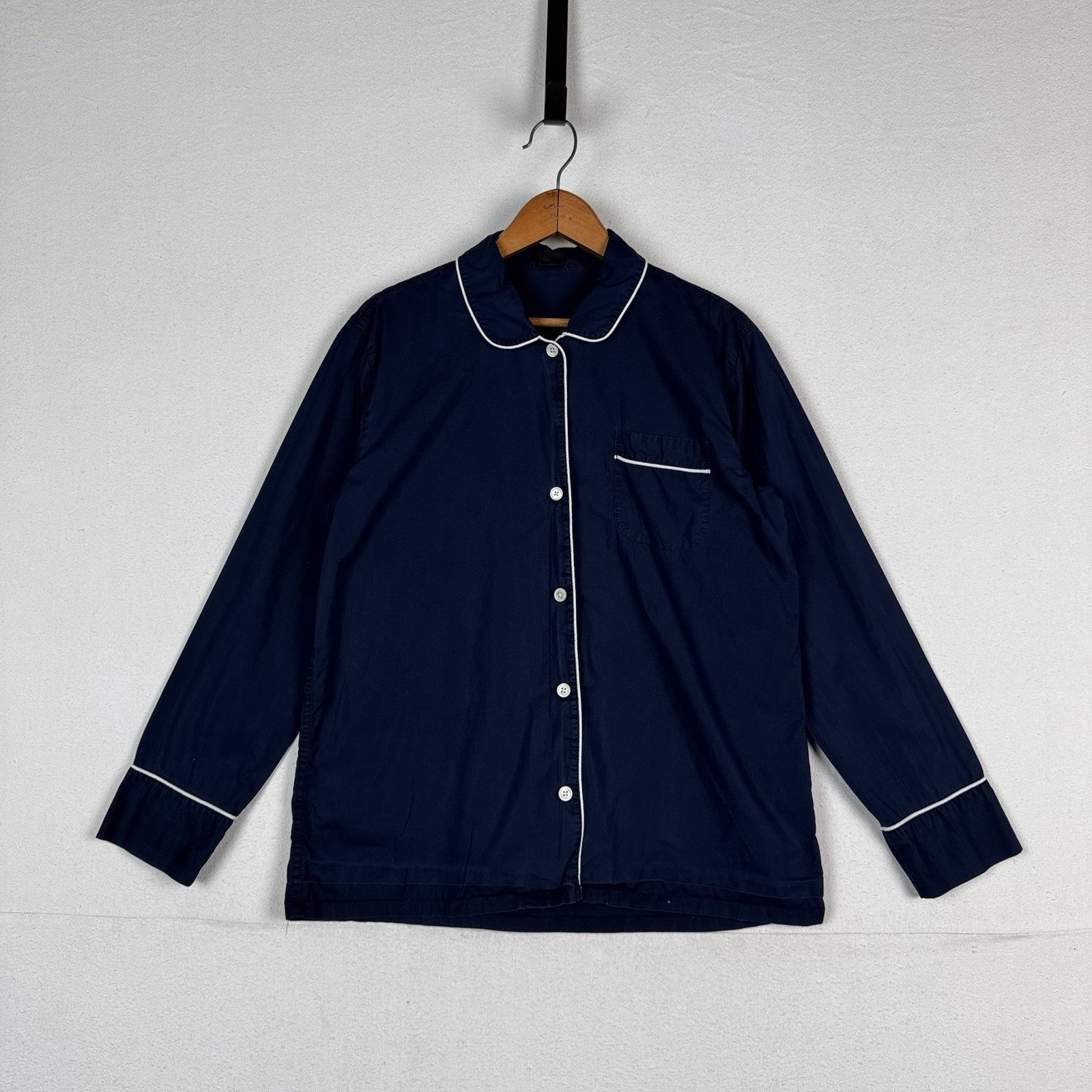 J. Crew Pajamas Loungewear Set Women's Small Navy Blue White Piping Long Sleeve