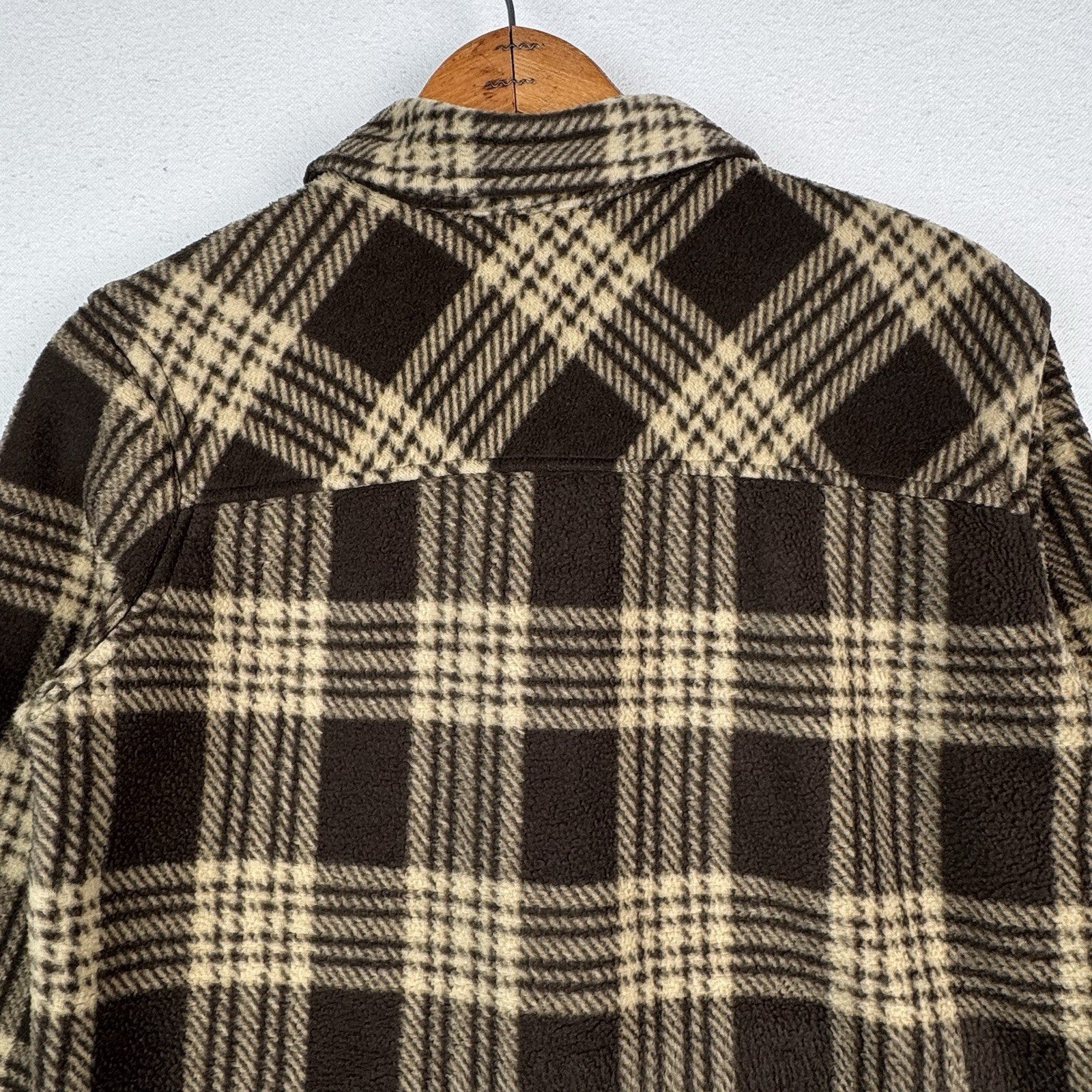 Eddie Bauer Boys Thick Fleece Sherpa Lined Jacket Shirt Brown Plaid Size 14/16