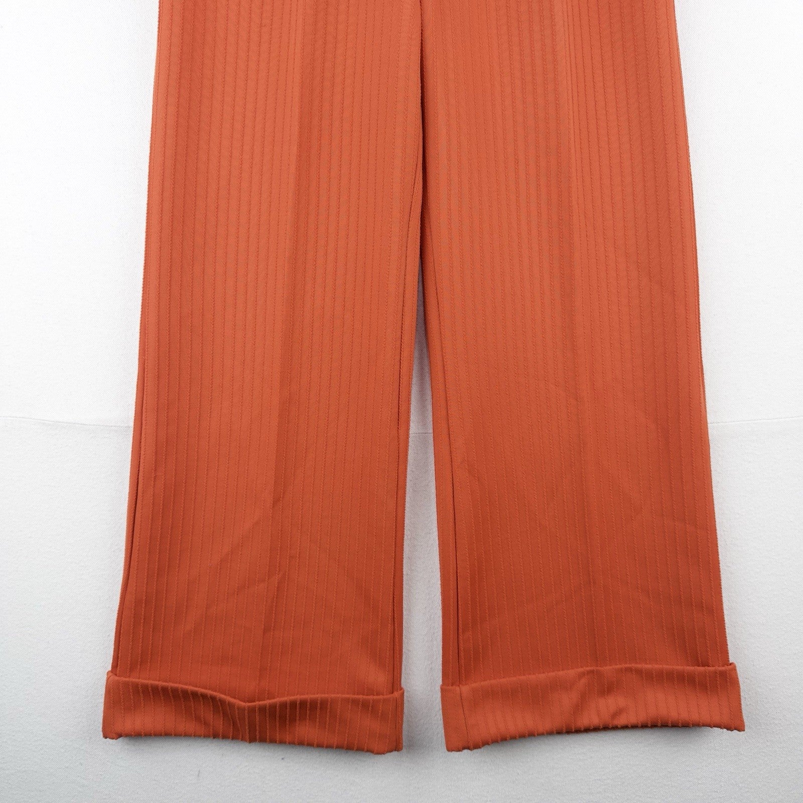 70’s Vtg High Waisted Belted Wide Leg Pant Pinstripe Texture Small 27x27 Orange