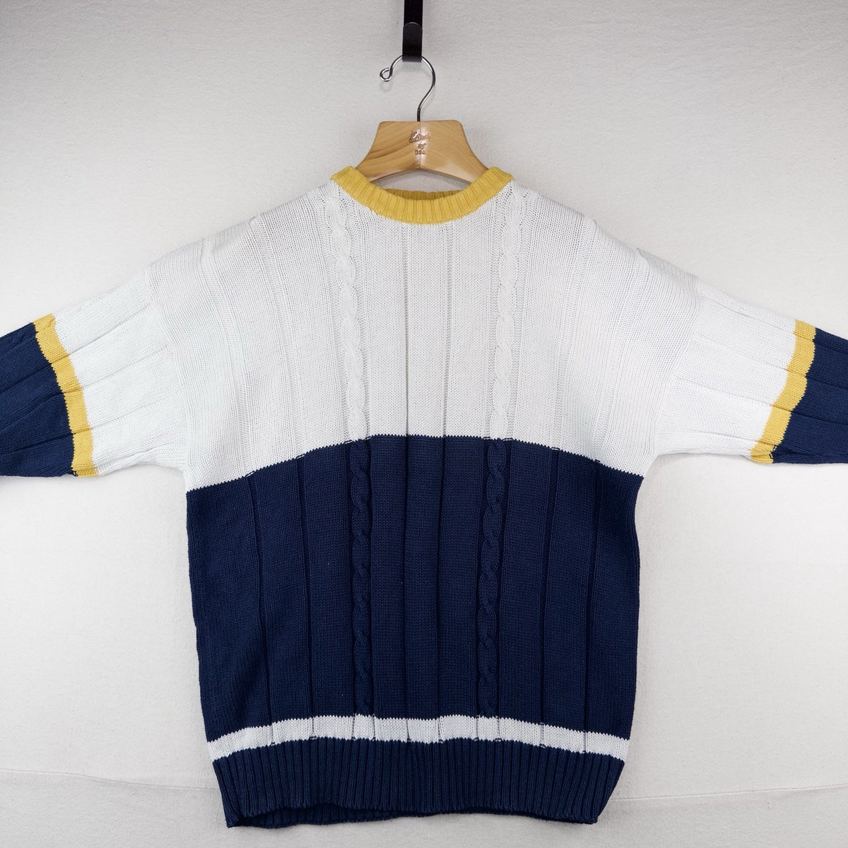 90’s Vtg Eddie Bauer Pullover Sweater Color Block Crewneck Men’s L White Blue