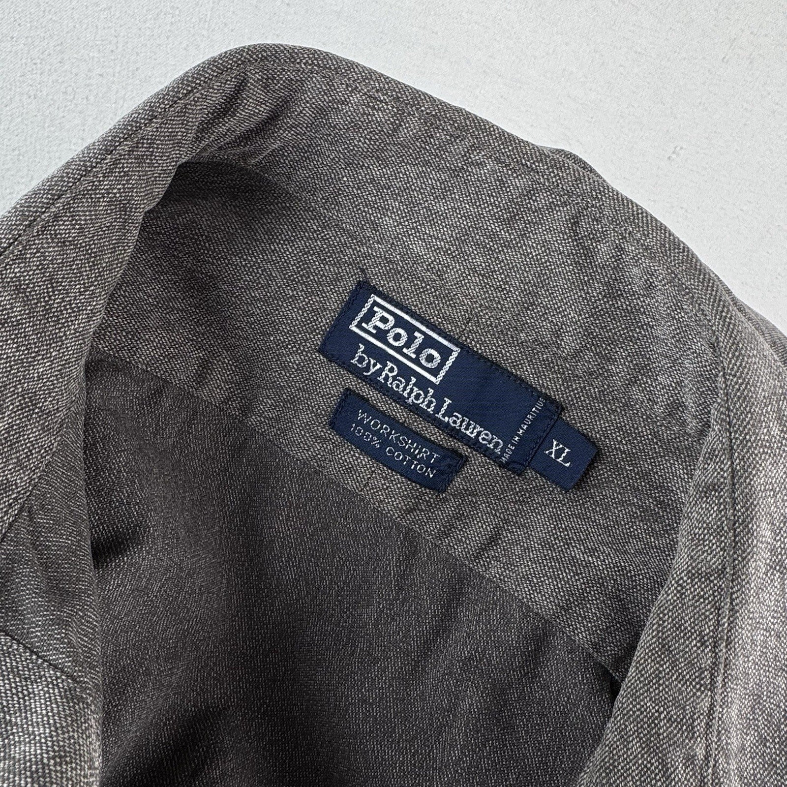 90’s Vintage Polo Ralph Lauren Men’s XL Cotton Workshirt Grey Brown