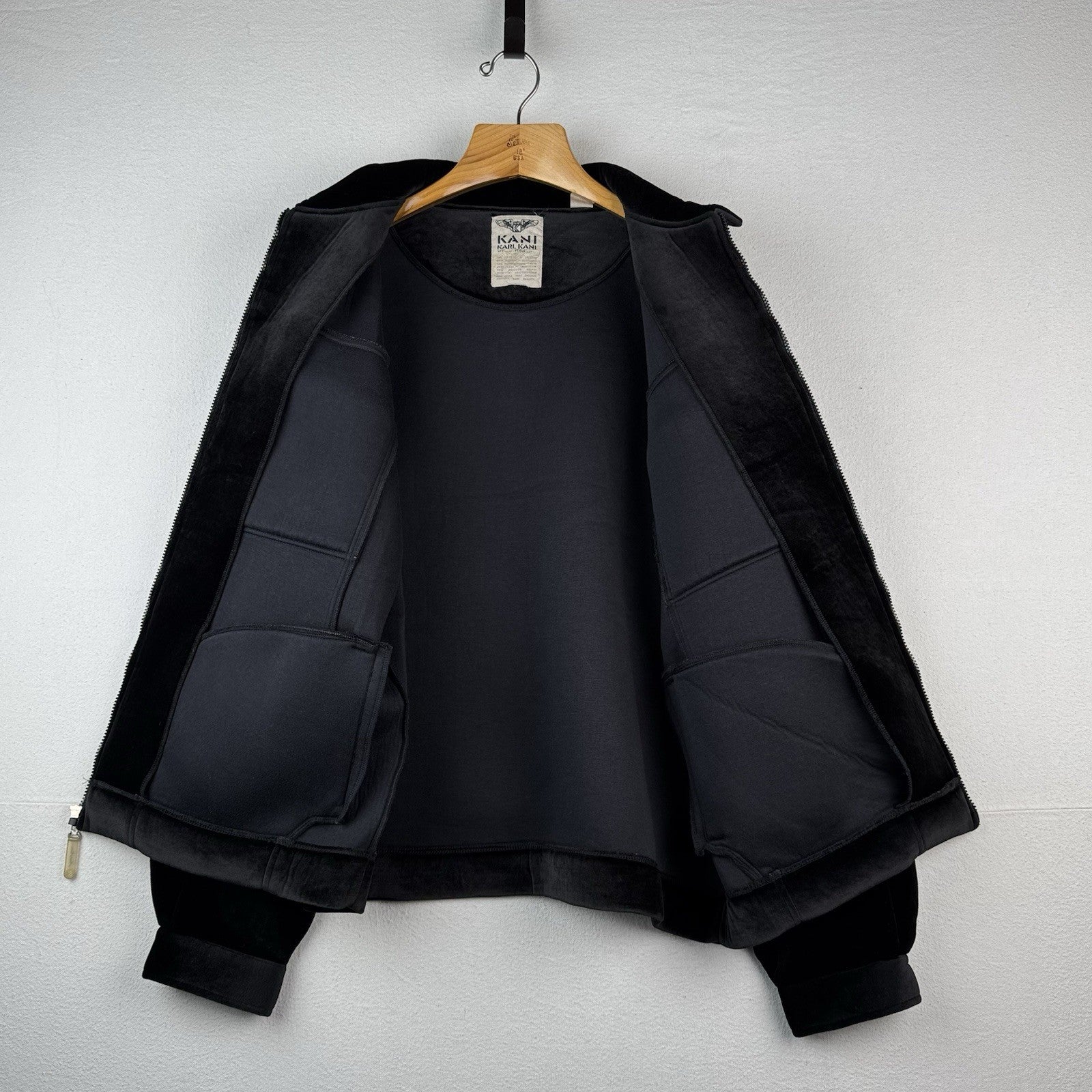 90’s Vtg Karl Kani Men’s 2XL XXL Black Velour Work Jacket Embroidered Logo Zip