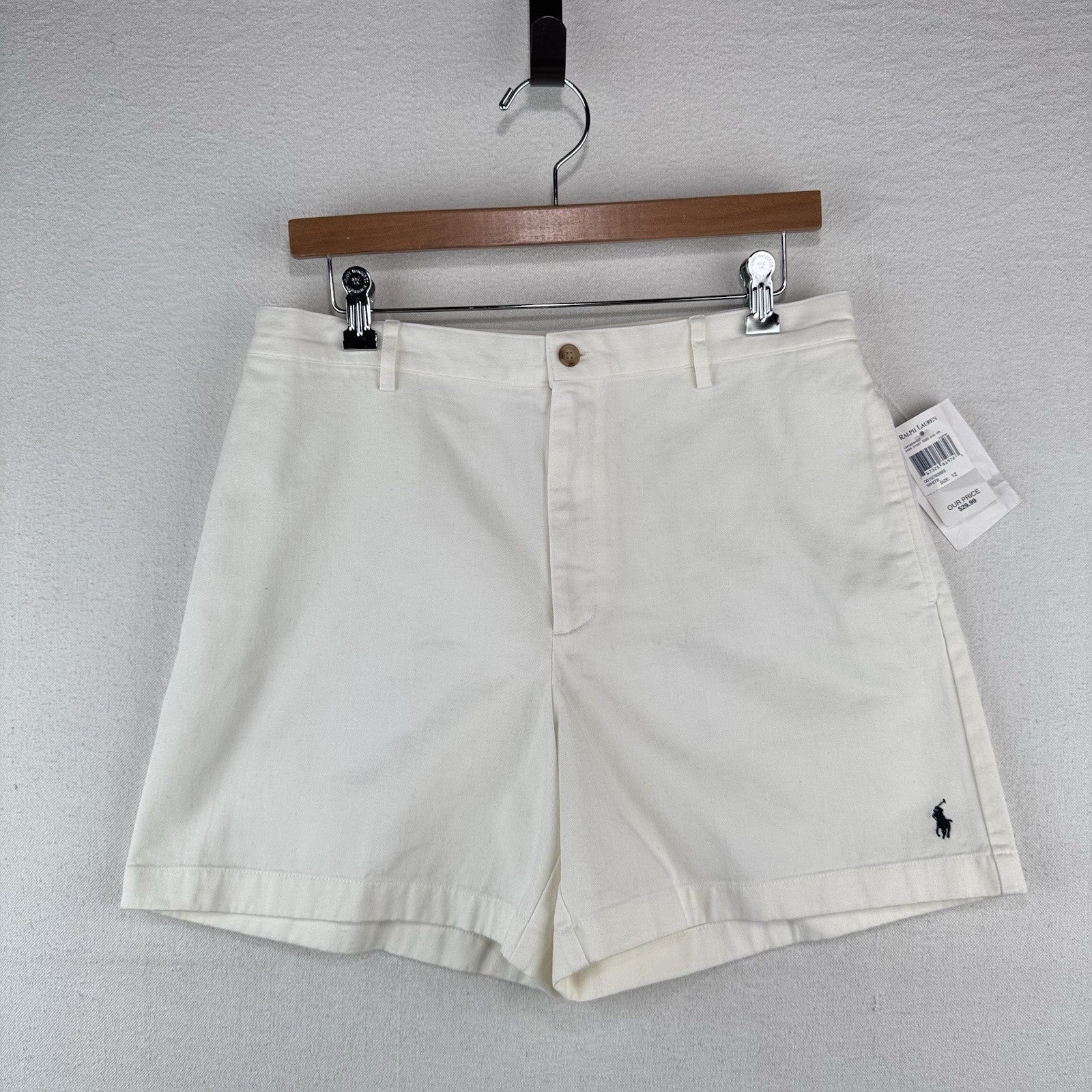 Ralph Lauren Sport Shorts Women’s 12 White Twill Embroidered Blue Pony NWT