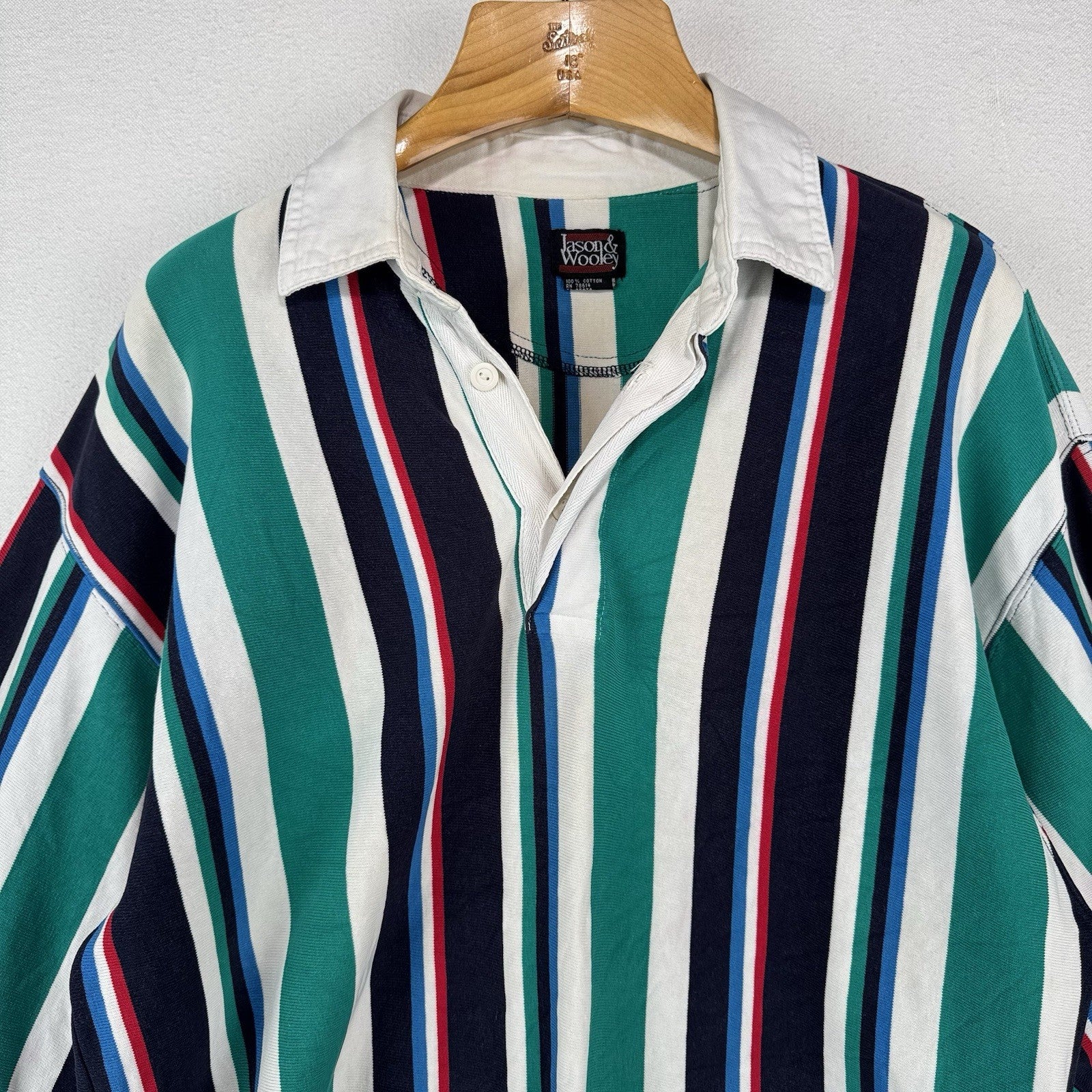 80’s Vtg Jason & Wooley Men’s L Multi Color Striped Rugby Long Sleeve