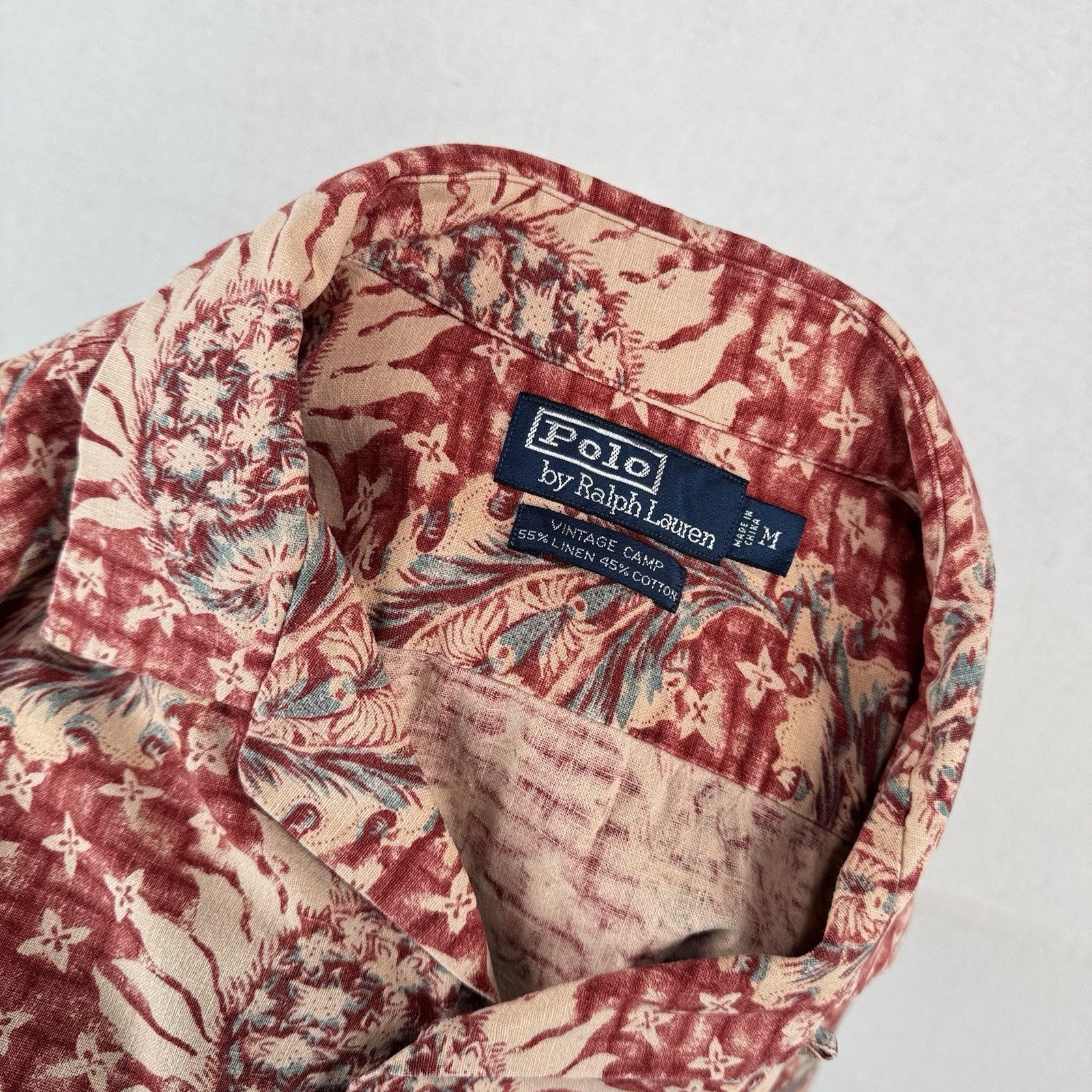 Polo Ralph Lauren Vintage Camp Shirt Men’s Medium Button Up Paisley Linen Cotton