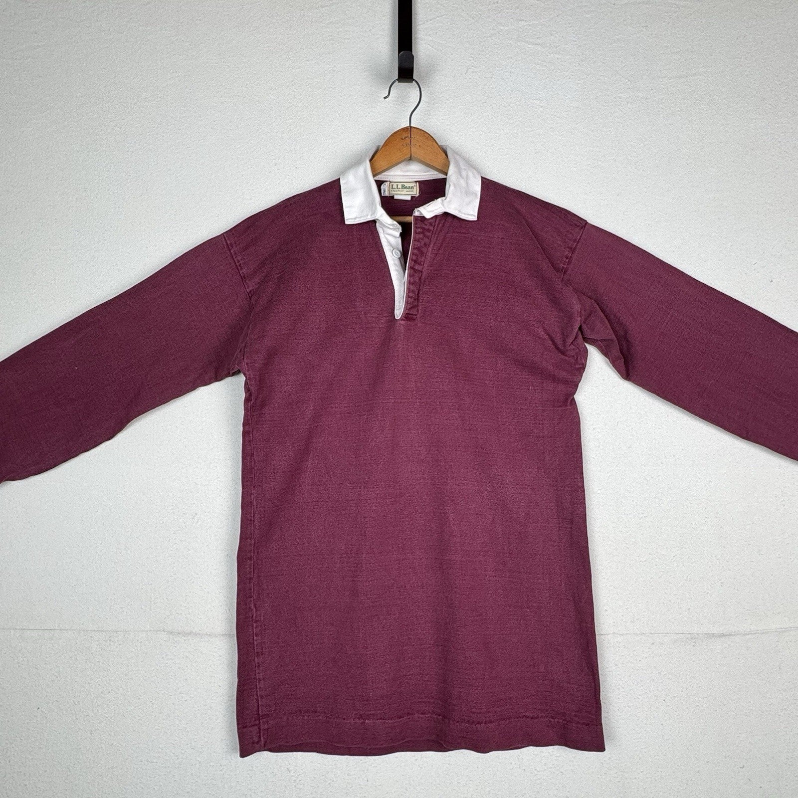 L.L. Bean Rugby Polo Shirt Mens L Large Tall Vintage Burgundy Long Sleeve
