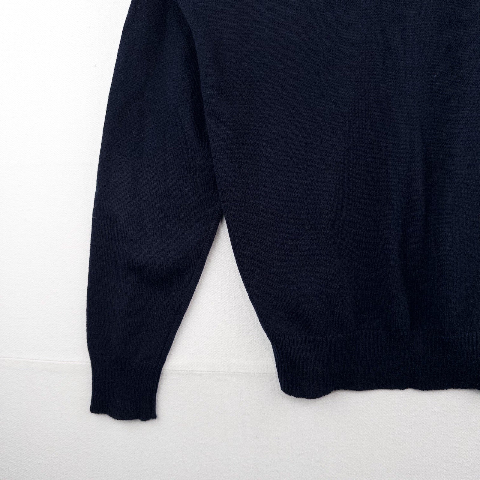 70’s Vtg Long Sleeve Knit Polo Sweater Ribbed Johnny Collar Navy Blue Men’s L