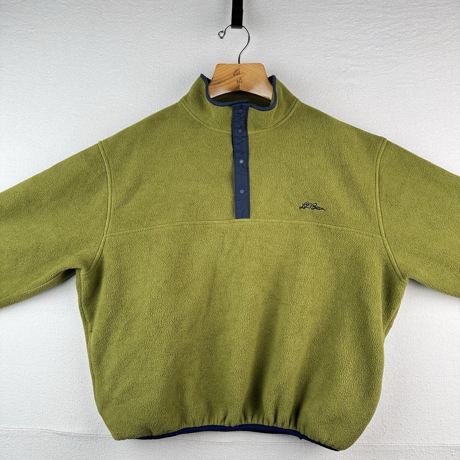 90’s Vtg LL Bean Snap Fleece Pullover Men’s Large Sage Green Jacket Cursive USA