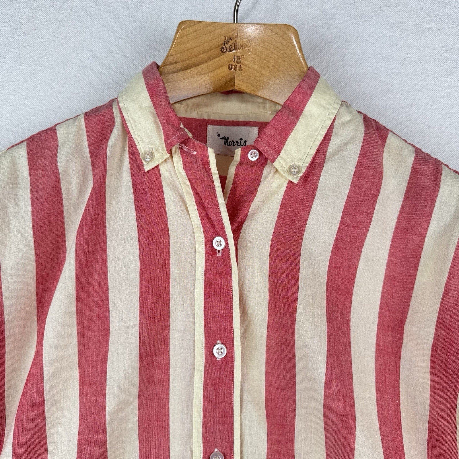 60s 70s Vtg Norris Linen Cropped Button Down Shirt Striped Womens 16 *Read