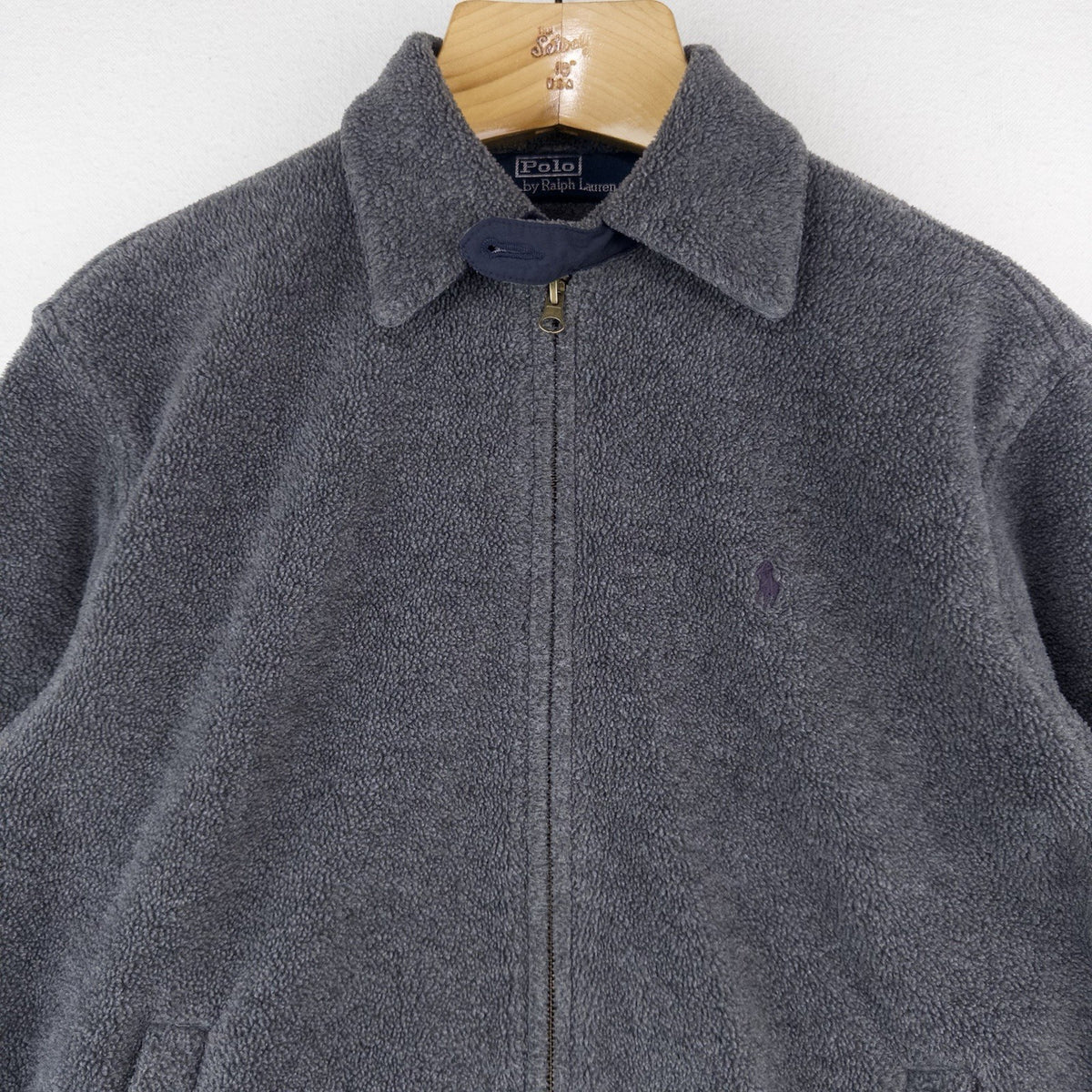 90's Vtg Polo Ralph Lauren Men's S Fleece Chin Strap Harrington Jacket Gray