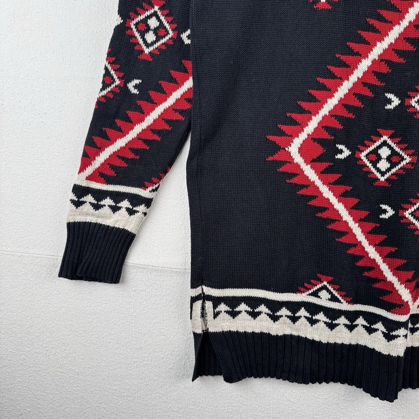Ralph Lauren Women’s Large Blue Red Southwestern Geometric Tunic Sweater Cotton