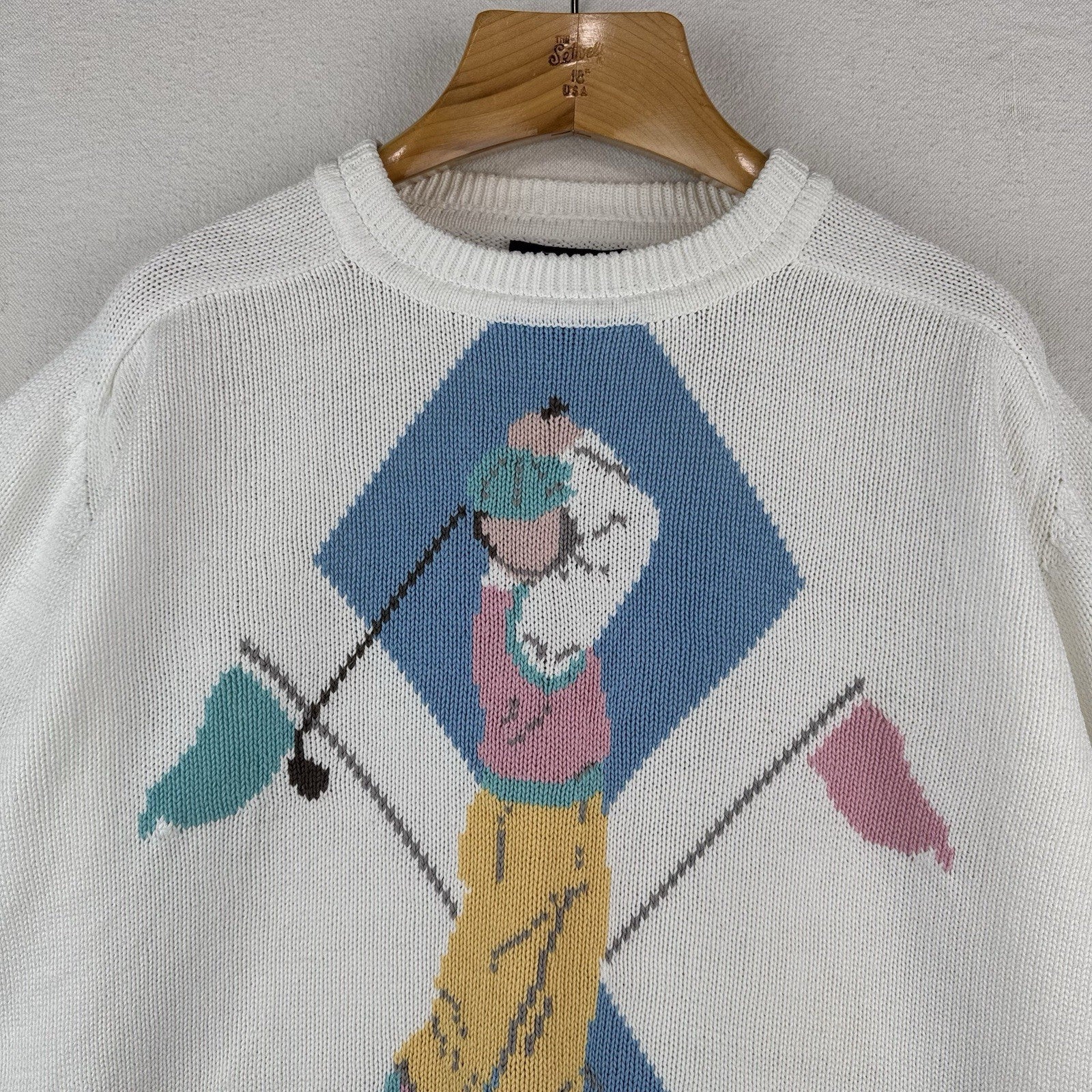 90s Vintage Gant Hand Intarsia Men’s XL Knit Golf Sweater Graphic