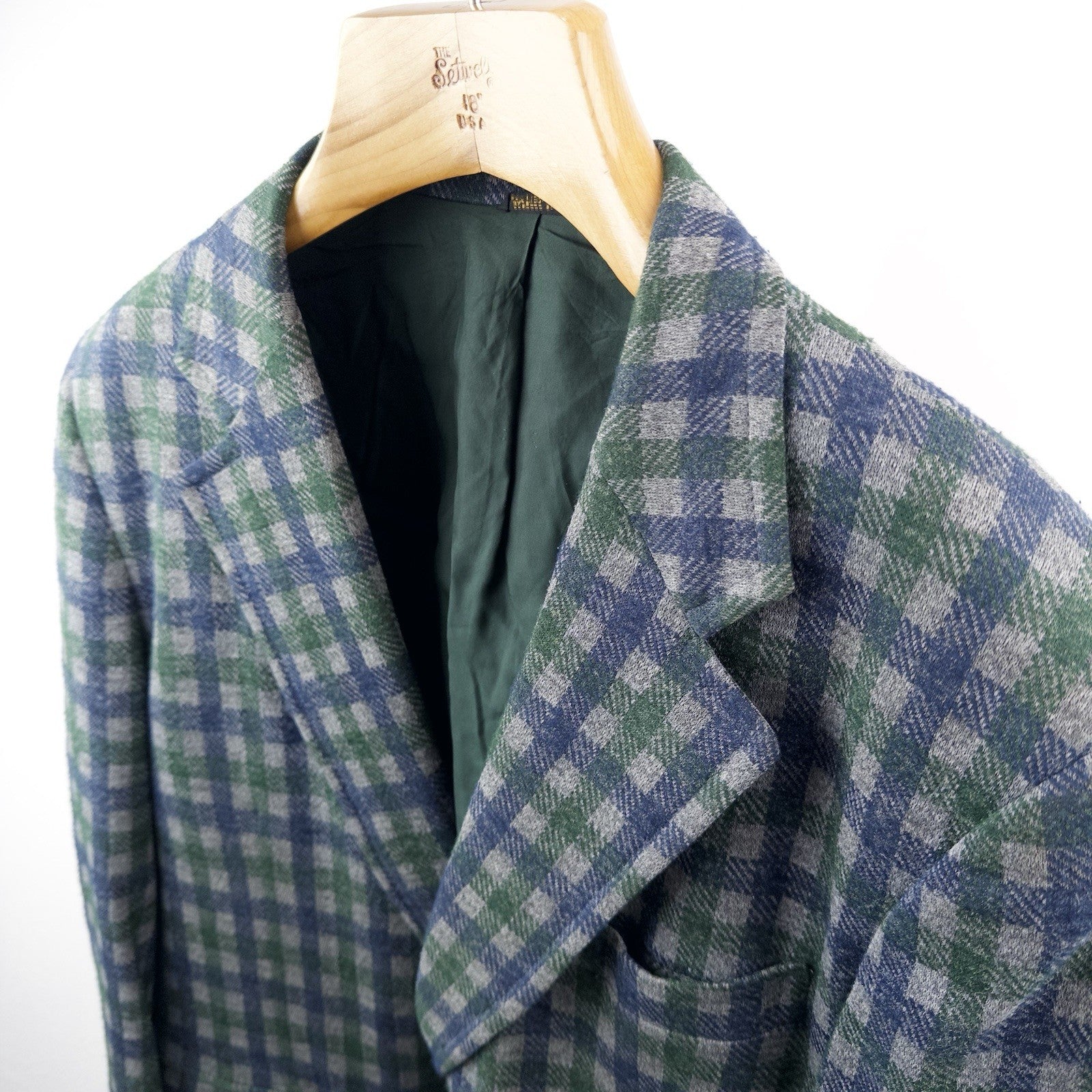70’s Vtg Izod Tartan Plaid Wool Sport Coat Blazer Jacket 40R Blue Green USA