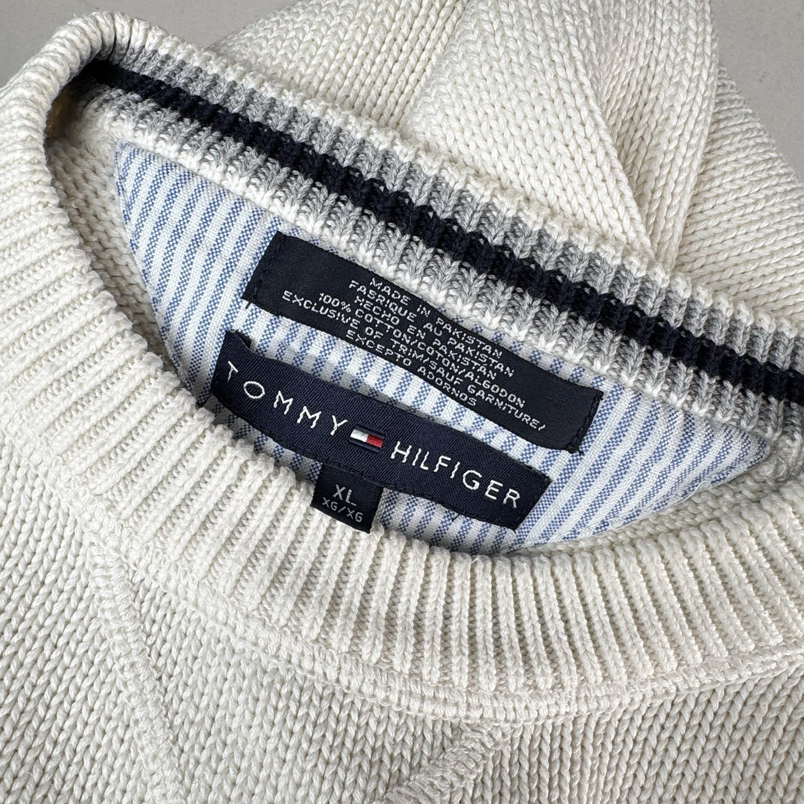 Vintage Tommy Hilfiger Men’s XL Knit Cotton Crewneck Sweater White