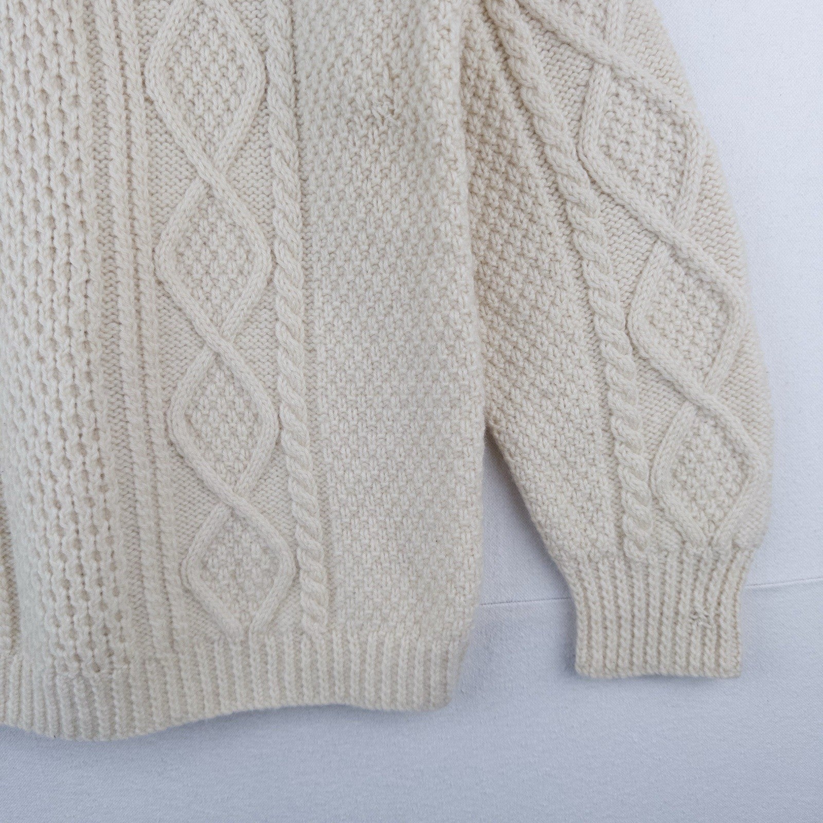 Vintage Handmade Aran Fisherman Cable Knit Wool Sweater Men’s Large (42) Cream