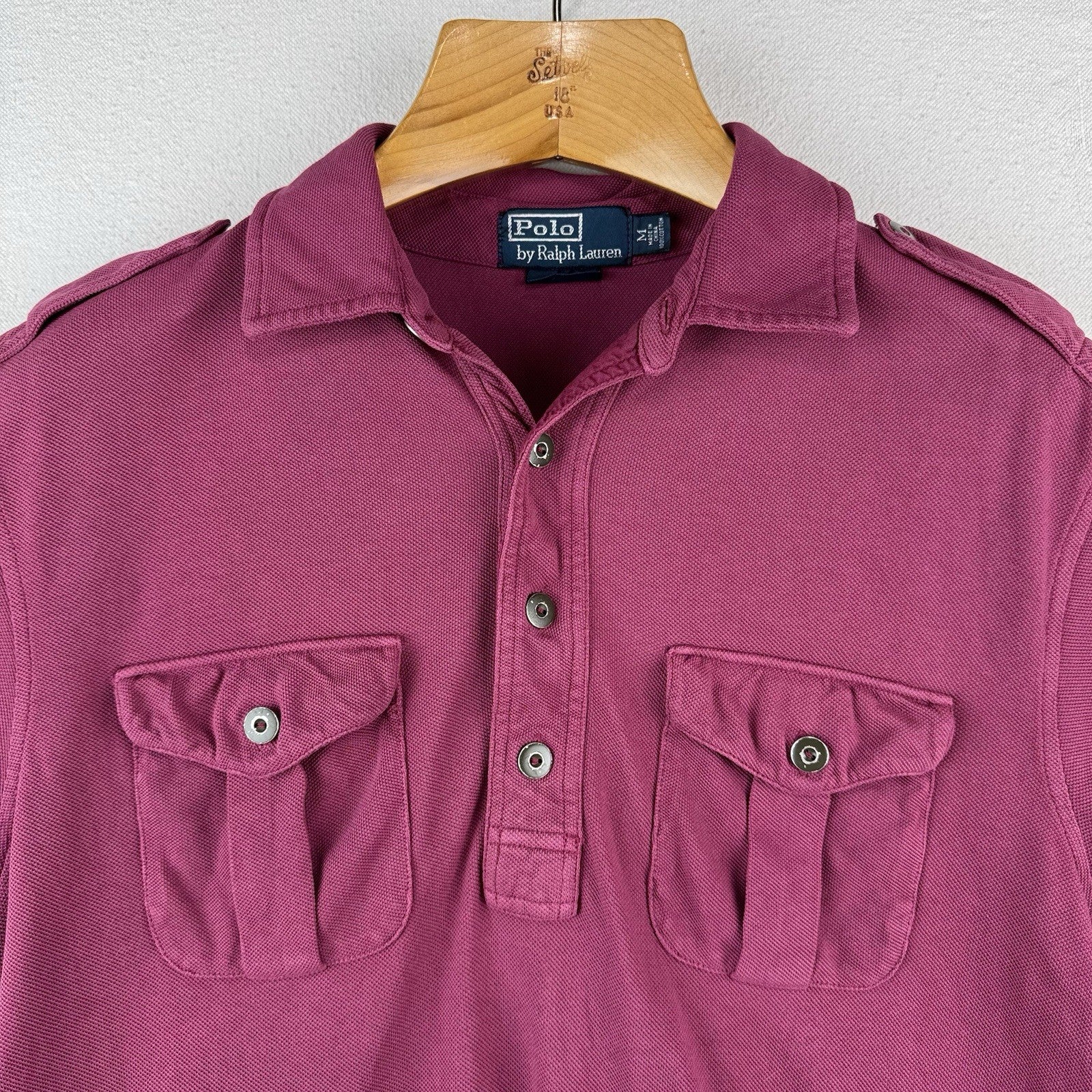 Vtg Polo Ralph Lauren Men’s M Plum Military Safari Shirt Epaulettes Custom Fit