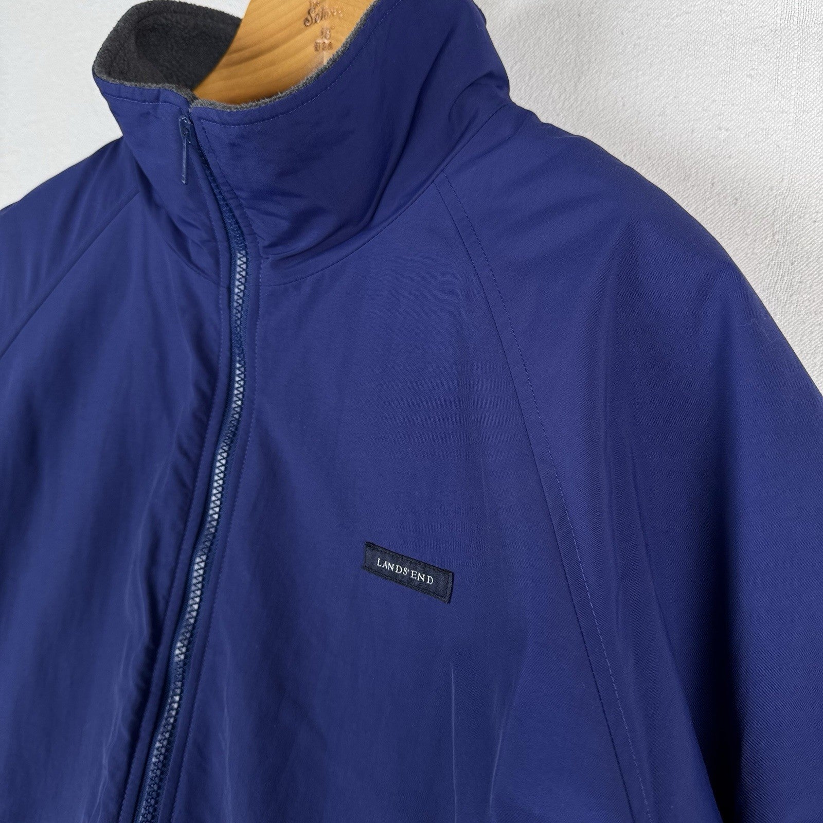 Lands' End Fleece Jacket Men’s Large Blue Squall Windcheck Thermolite Insulated