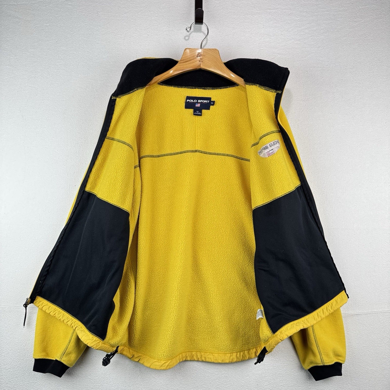 90’s Vtg Polo Sport Ralph Lauren Yellow Fleece Full Zip Jacket Mens XL Hood