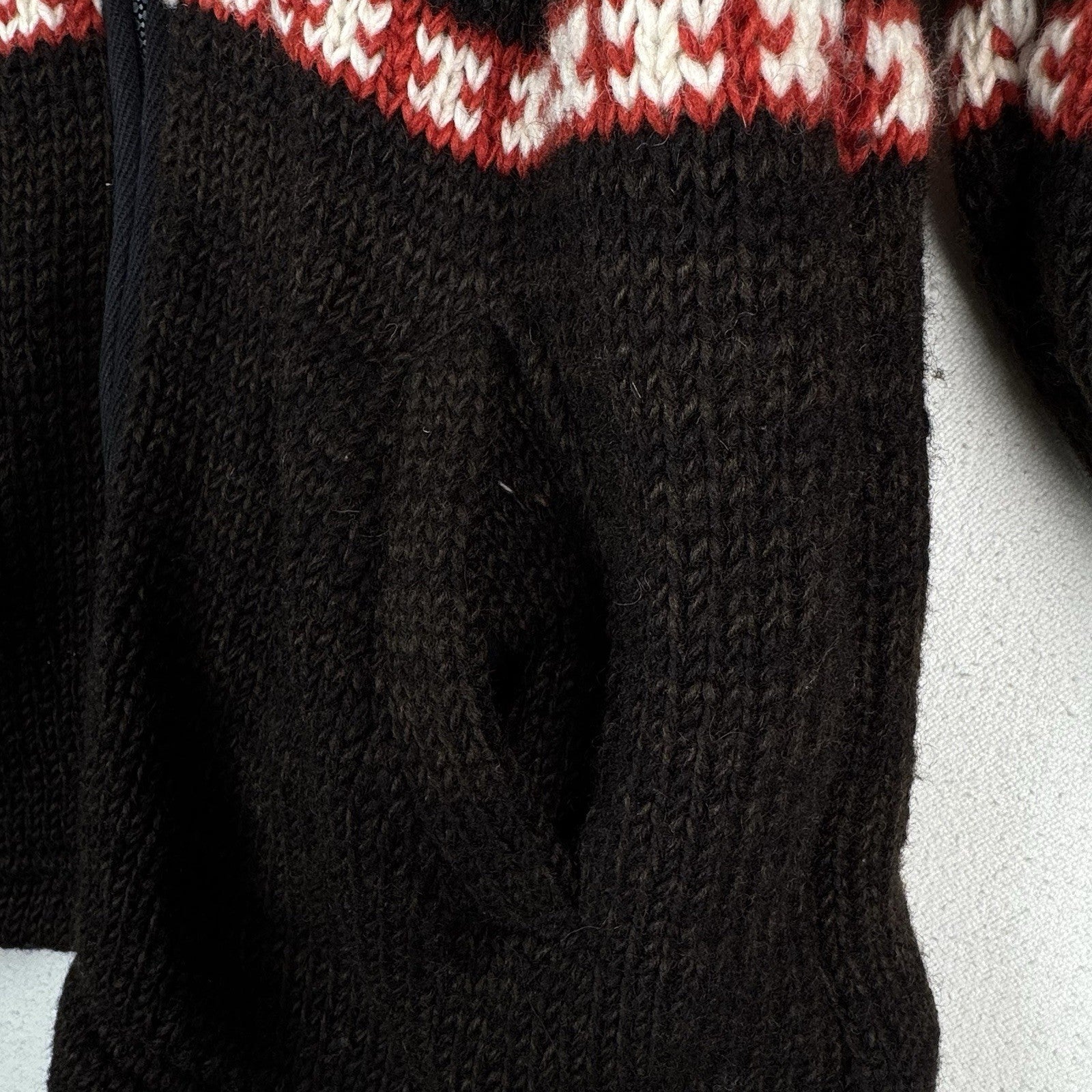 Nepal 100% Wool Jacket Detachable Hood Brown Red Full Zip Flannel Lined Sz L USA