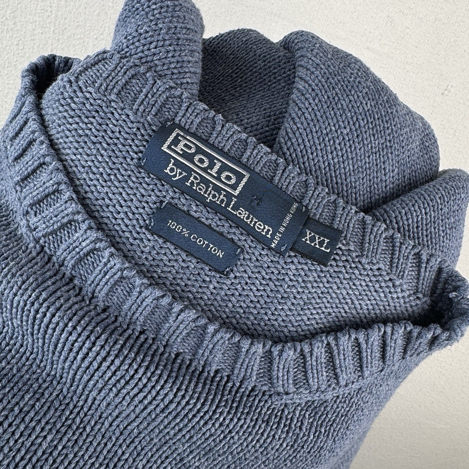 90’s Vintage Polo Ralph Lauren Knit Sweater Men’s 2XL Blue Cotton Crew Neck