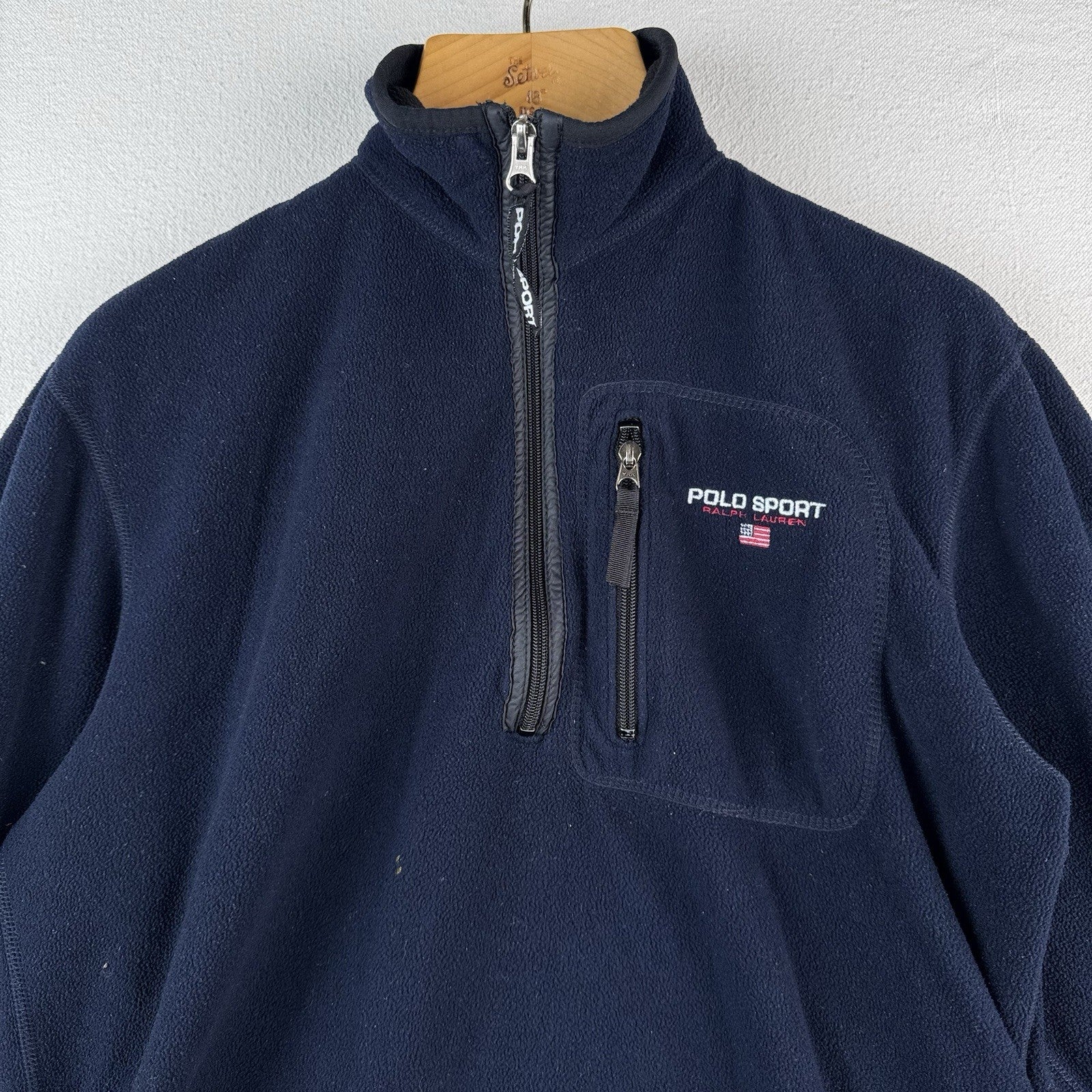 Vtg Polo Sport Ralph Lauren Small Blue Fleece Quarter Zip Cord Hem Pullover