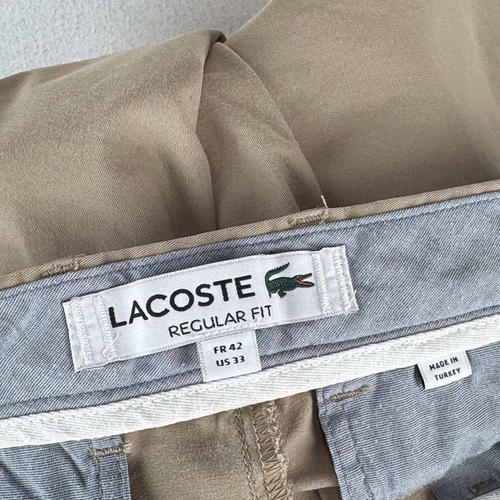 Lacoste Slim Fit Shorts Men’s 33x8 Khaki Tan Slim Fit Logo Chino