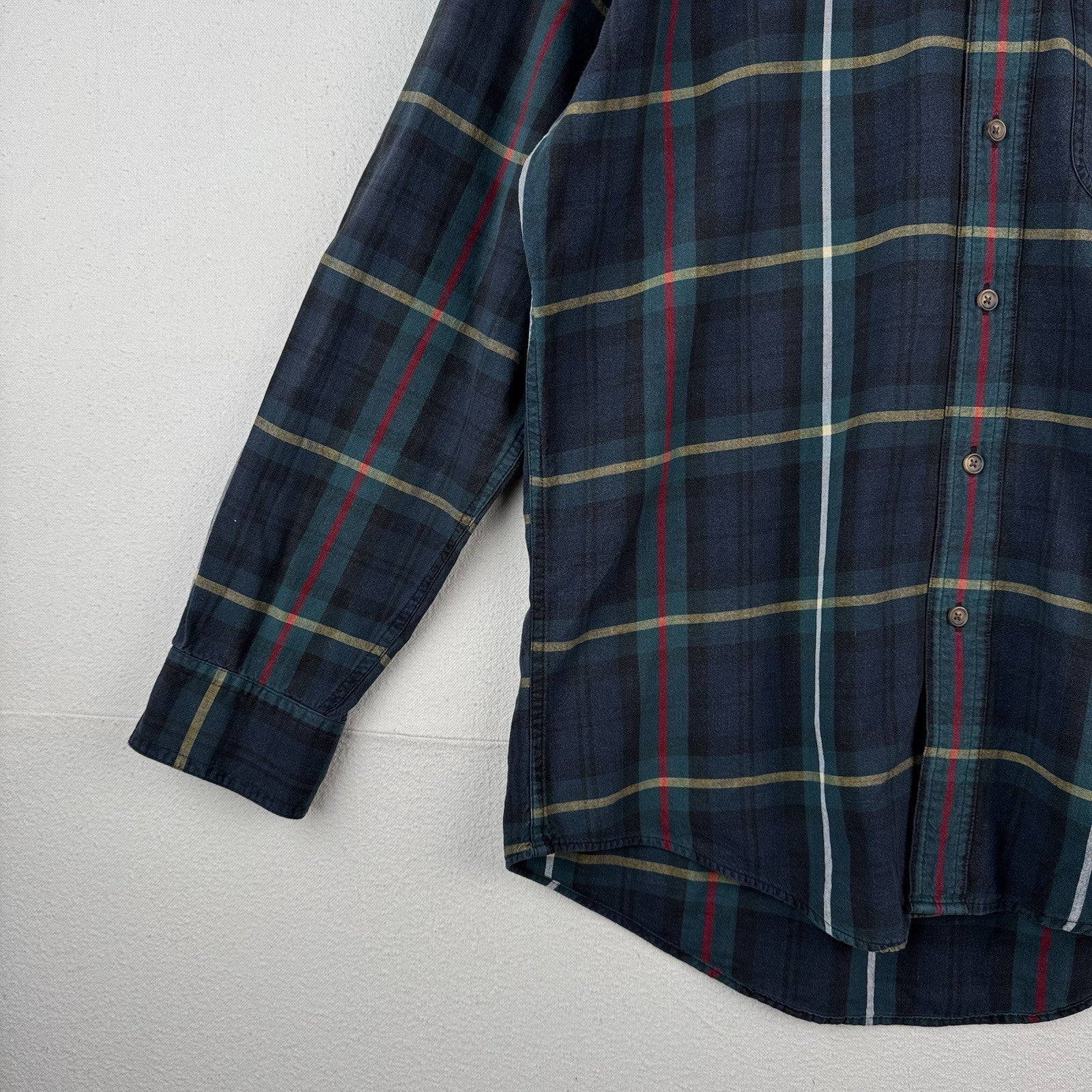90’s Vtg Chaps Ralph Lauren Men’s M Blue Tartan Plaid Denim Collar Shirt