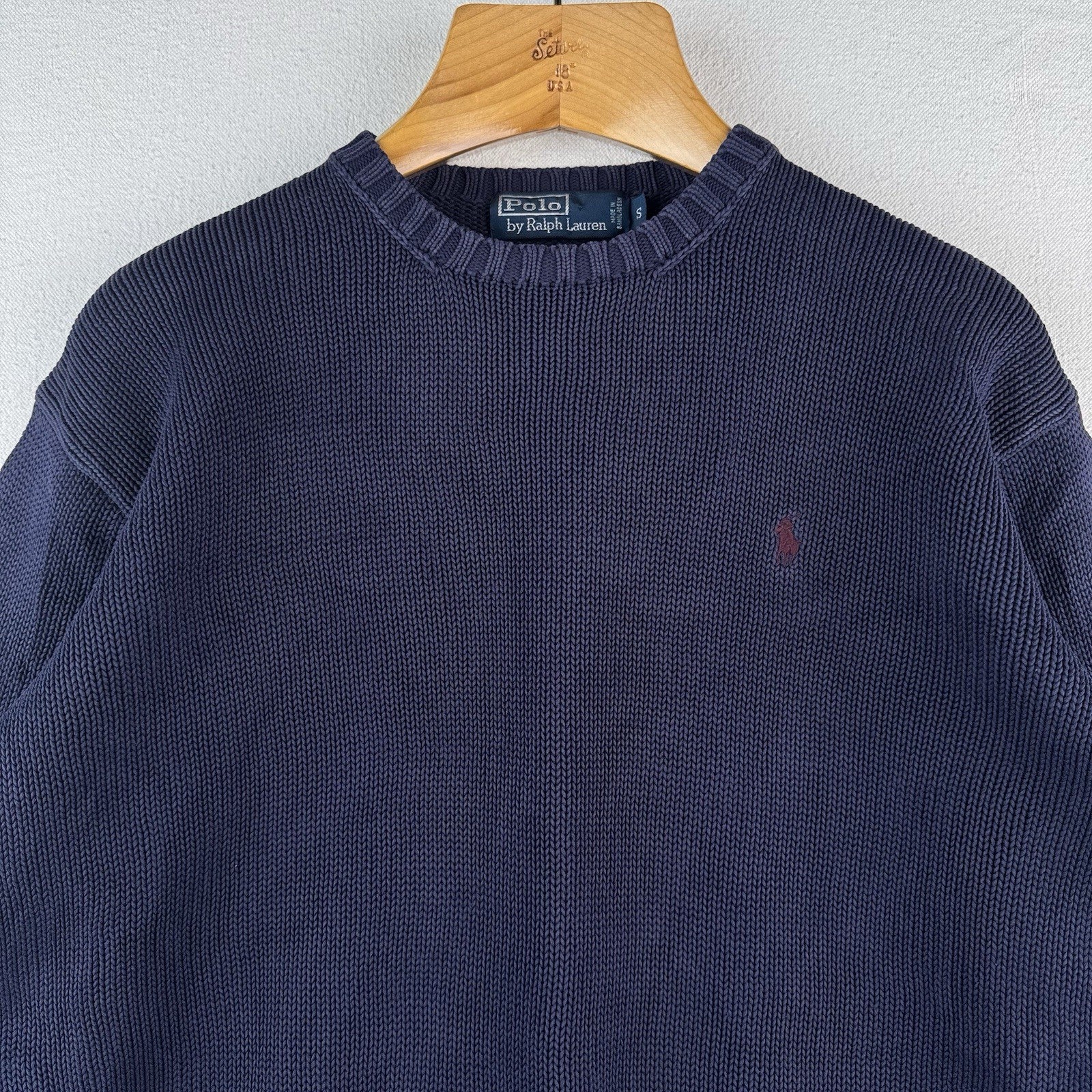 90's Vintage Polo Ralph Lauren Sweater Men's S Navy Blue Knit Crewneck Blue Pony