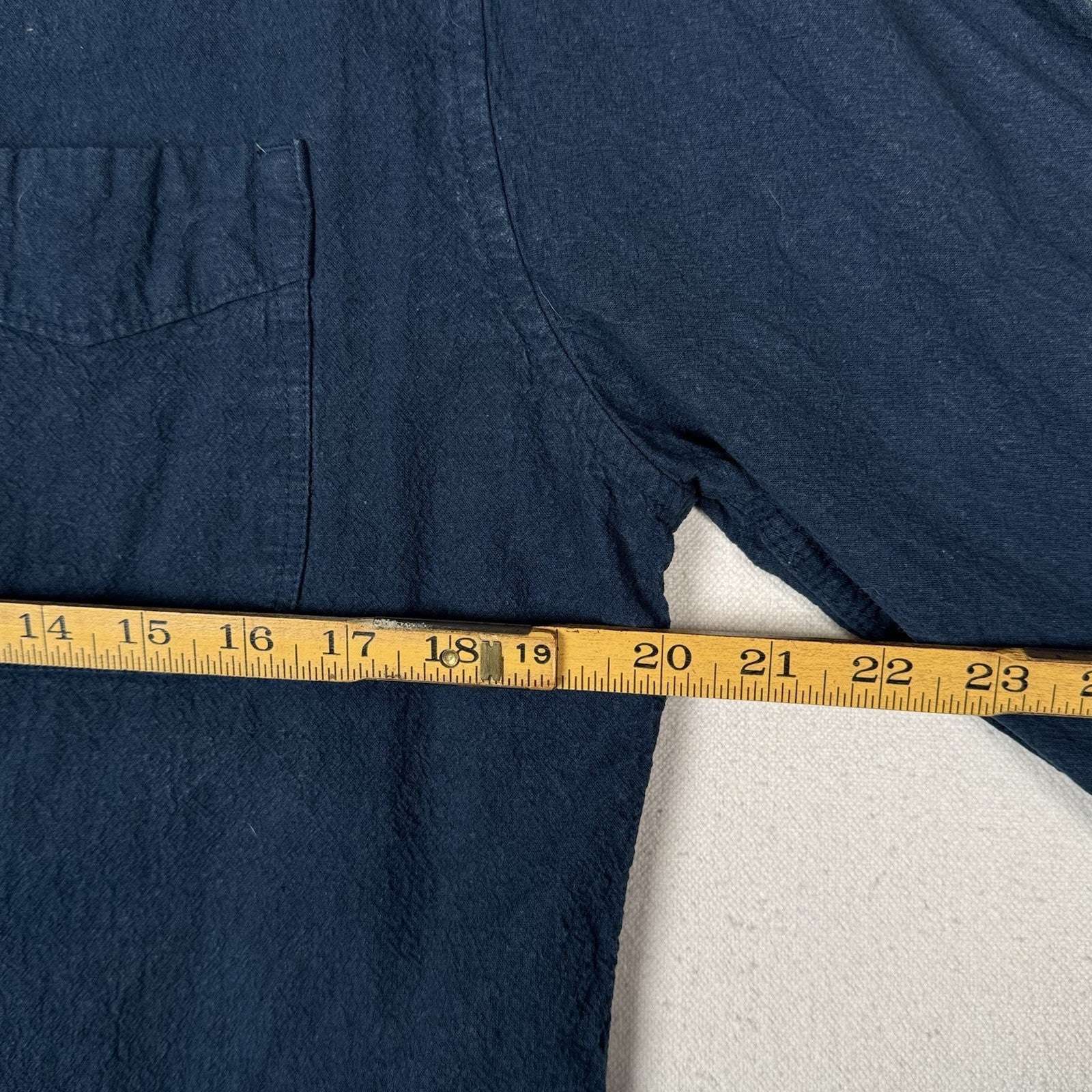 Flint And Tinder Men's Cotton Linen Long Sleeve Shirt  in Washed Navy Large
